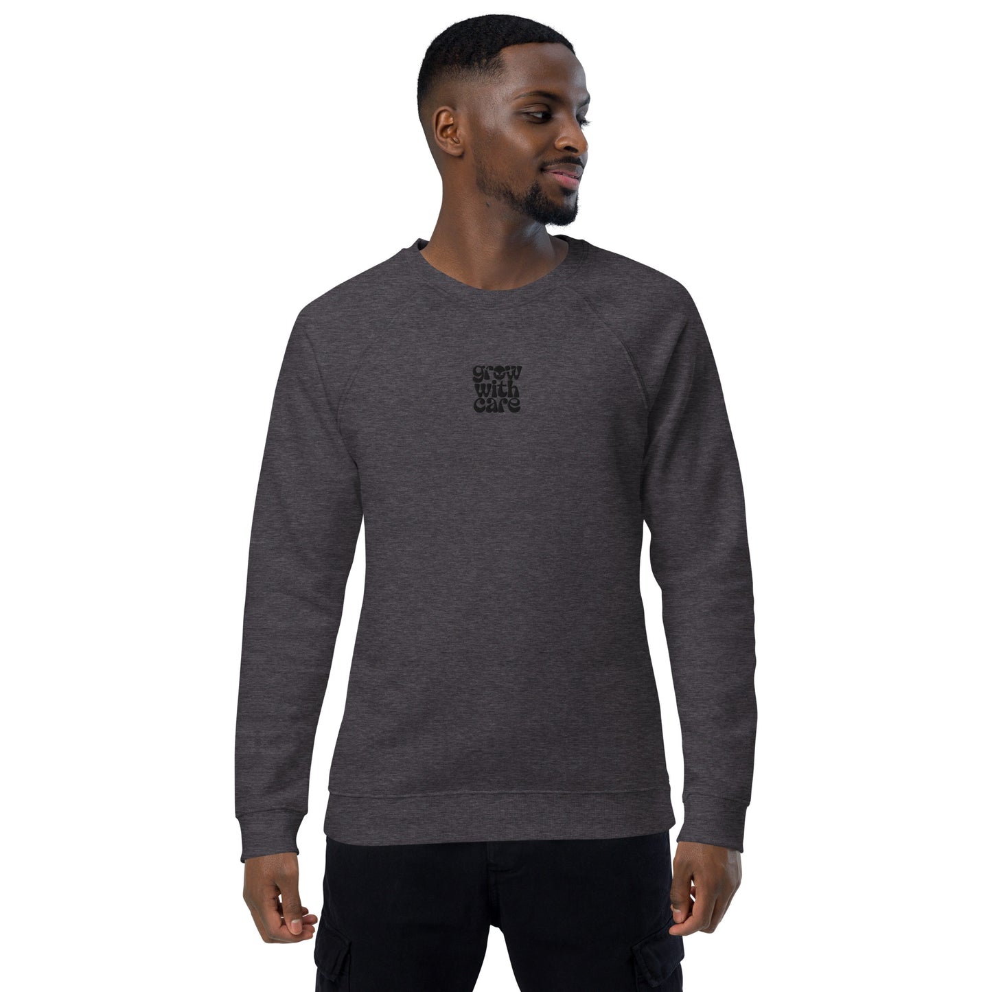 Eco-Friendly Owl Clothing Embroidered Unisex Organic Raglan Sweatshirt "Grow With Care" Dudeily