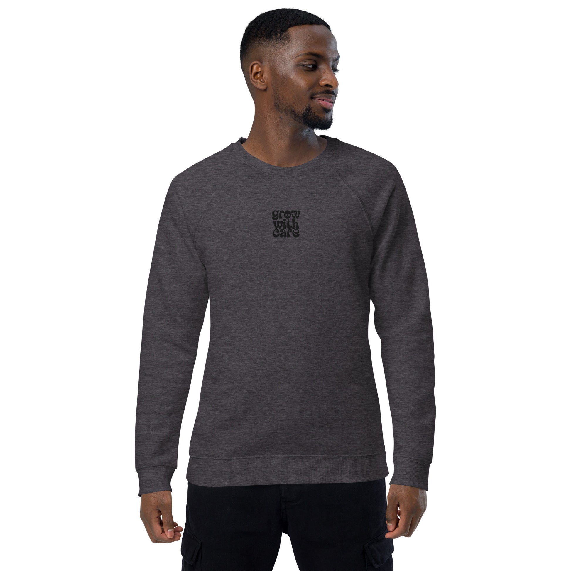 Eco-Friendly Owl Clothing Embroidered Unisex Organic Raglan Sweatshirt "Grow With Care" Dudeily