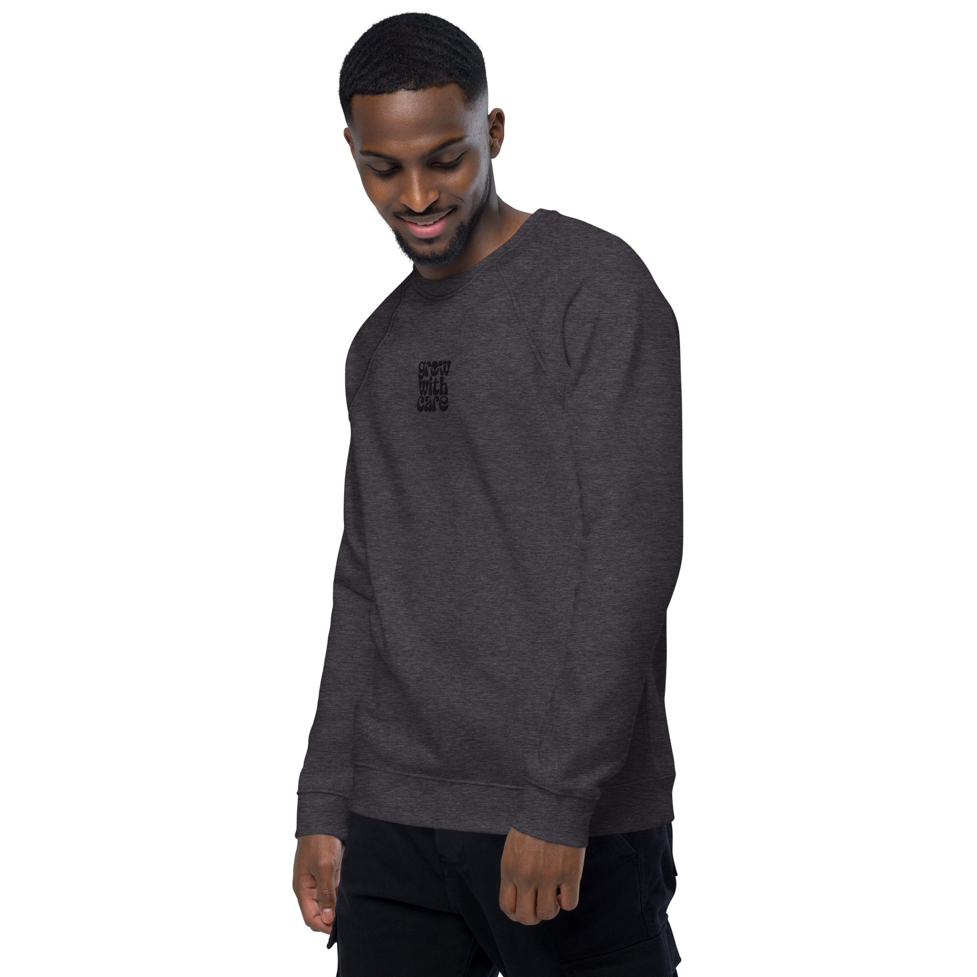 Eco-Friendly Owl Clothing Embroidered Unisex Organic Raglan Sweatshirt "Grow With Care" Dudeily