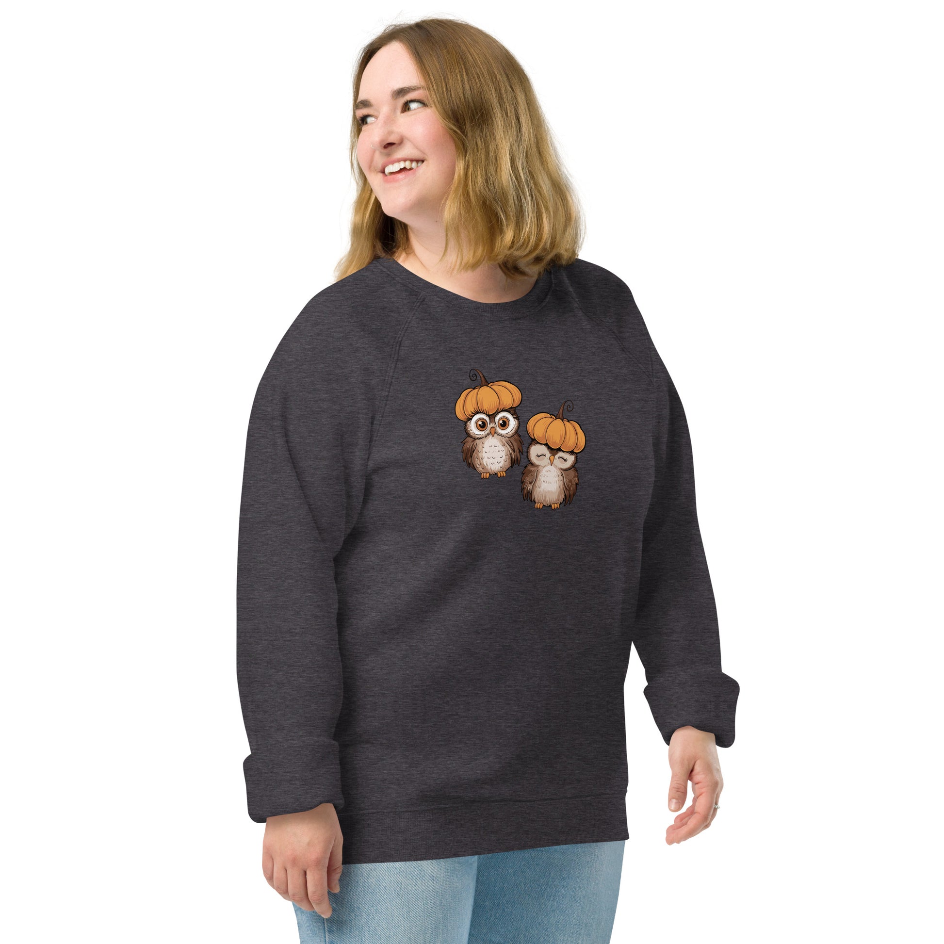 Unisex Organic Raglan Sweatshirt: Halloween Owl Eco-Friendly USA Dudeily