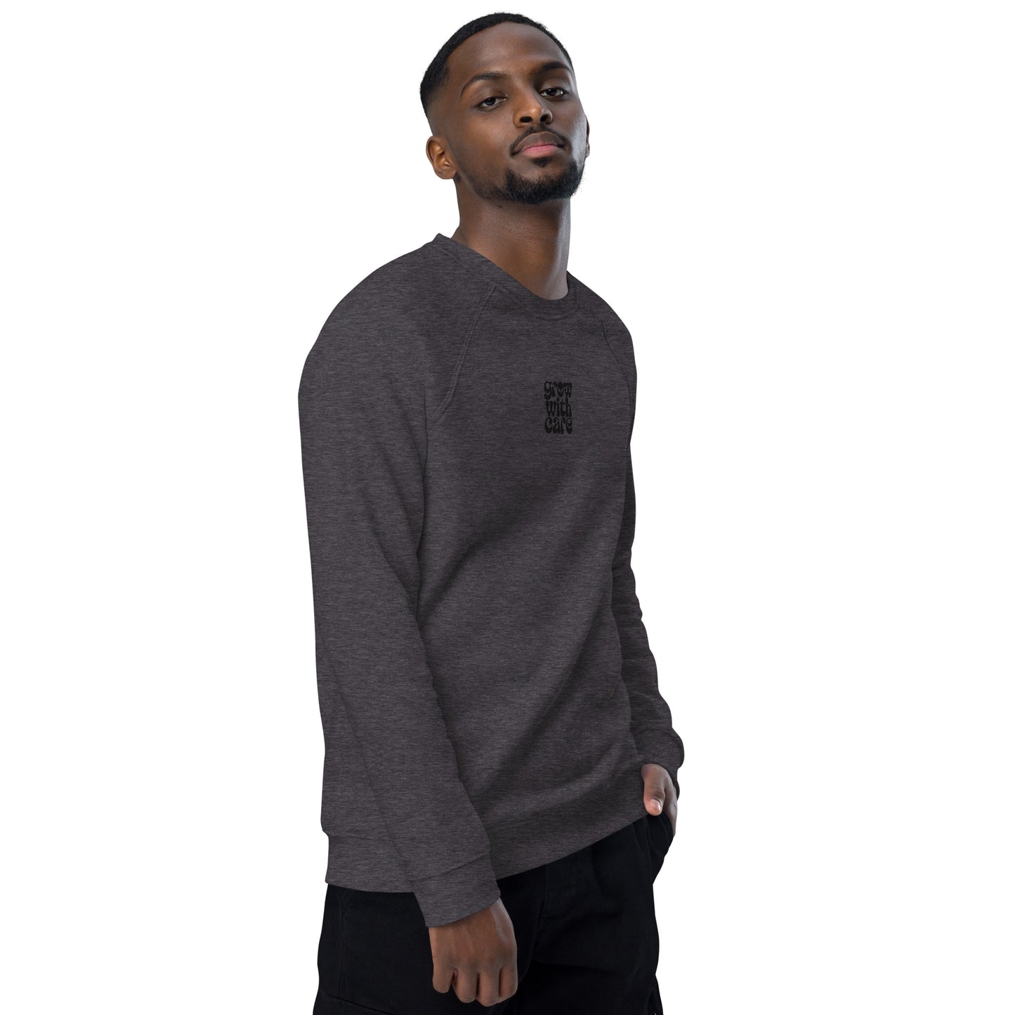 Eco-Friendly Owl Clothing Embroidered Unisex Organic Raglan Sweatshirt "Grow With Care" Dudeily