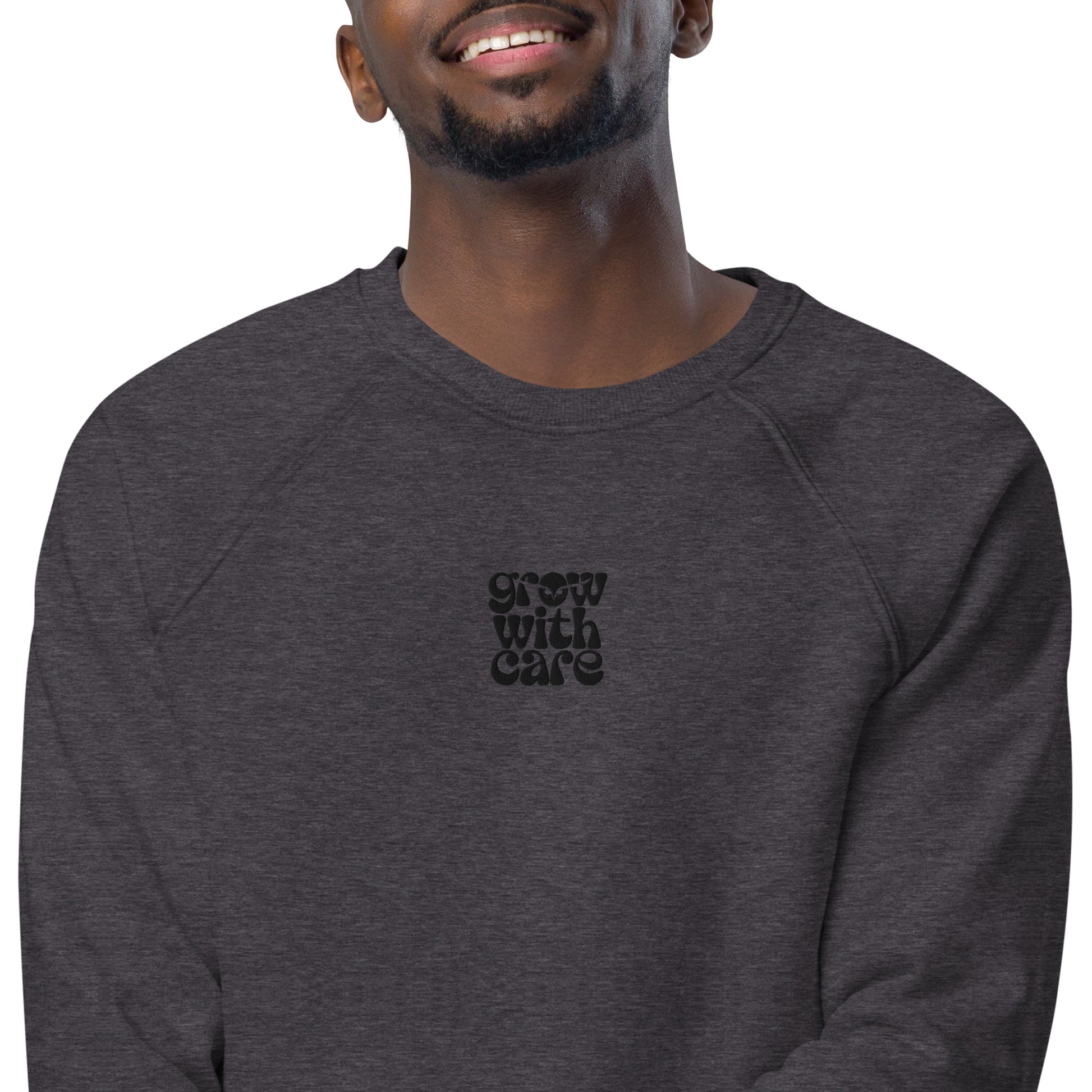 Eco-Friendly Owl Clothing Embroidered Unisex Organic Raglan Sweatshirt "Grow With Care" Dudeily