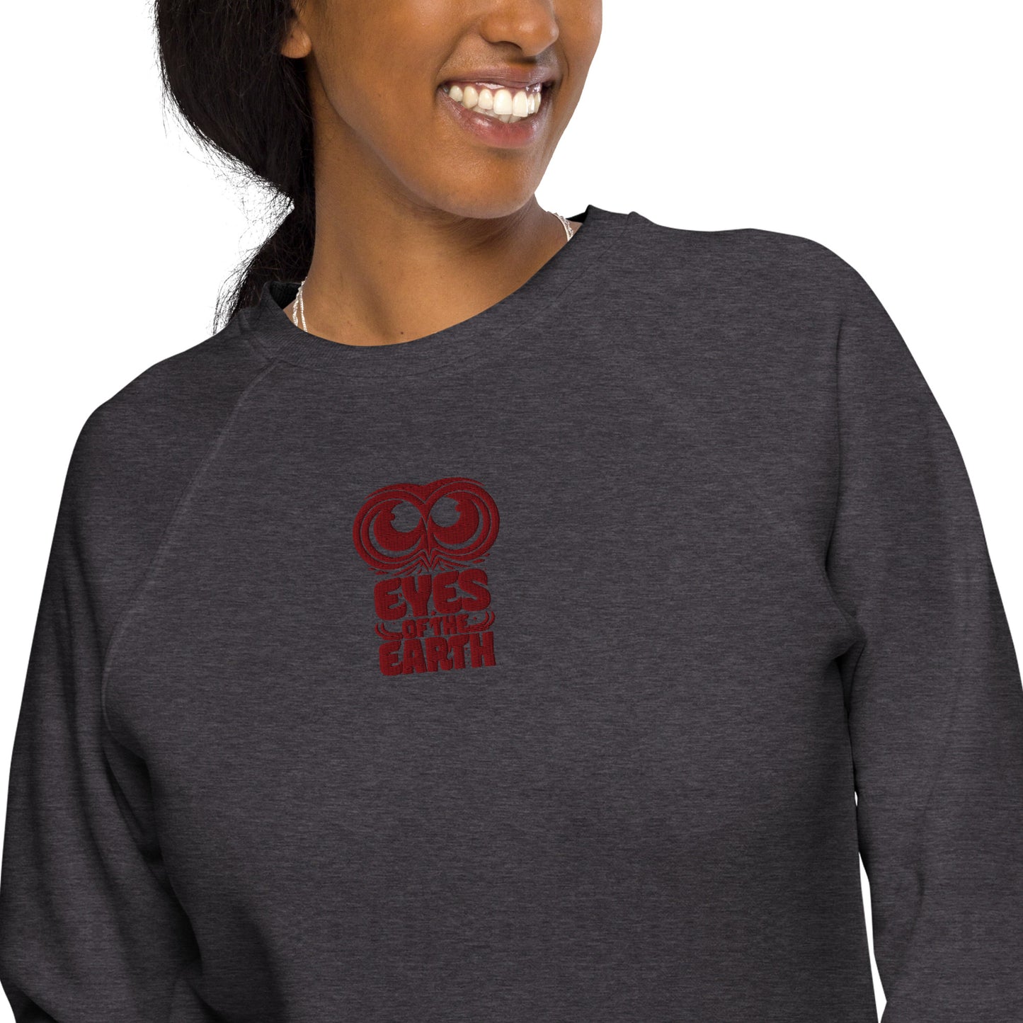 Owl Unisex Organic Raglan Sweatshirt: 'Eyes of the Earth' in Fall | Sustainable Fashion USA Dudeily