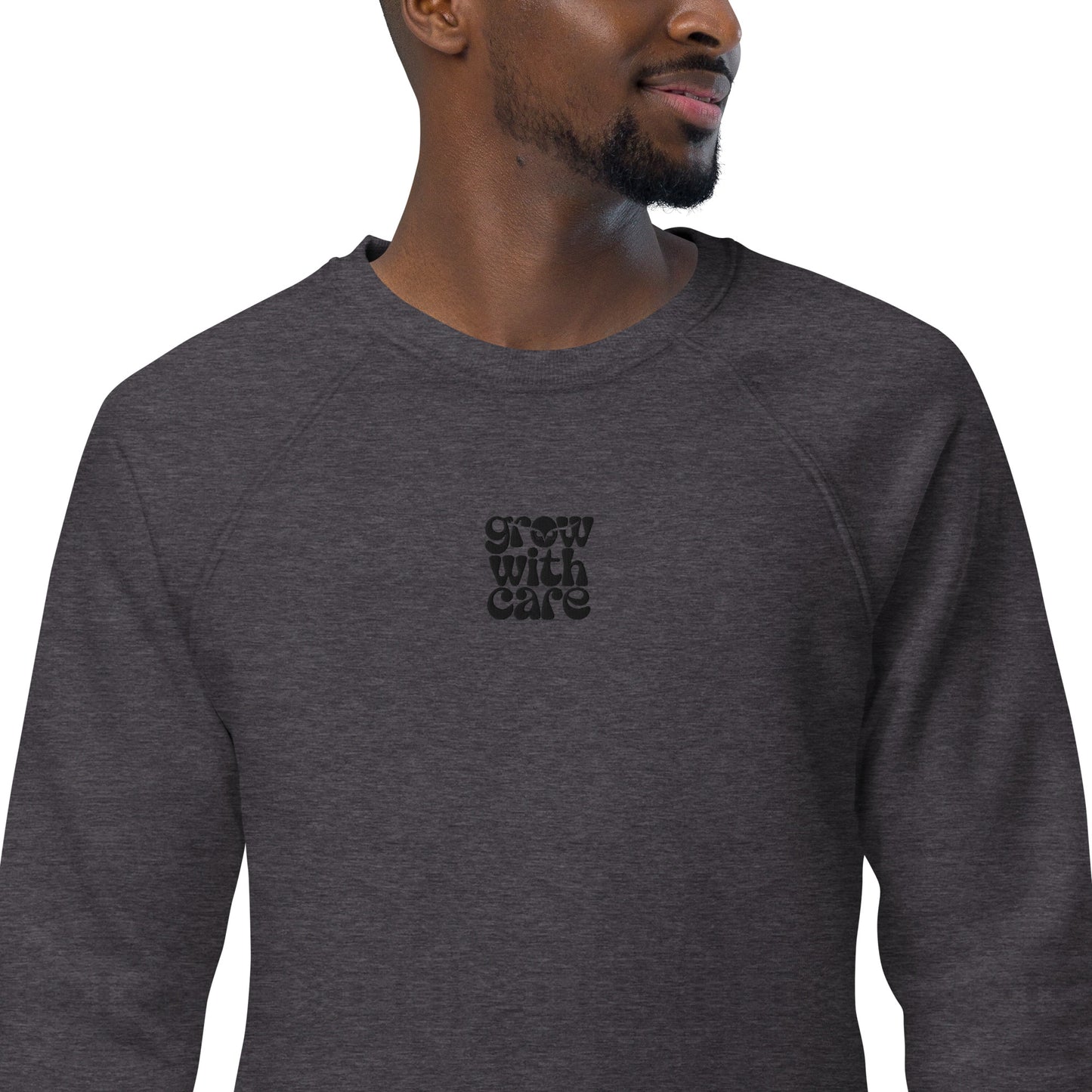 Eco-Friendly Owl Clothing Embroidered Unisex Organic Raglan Sweatshirt "Grow With Care" Dudeily