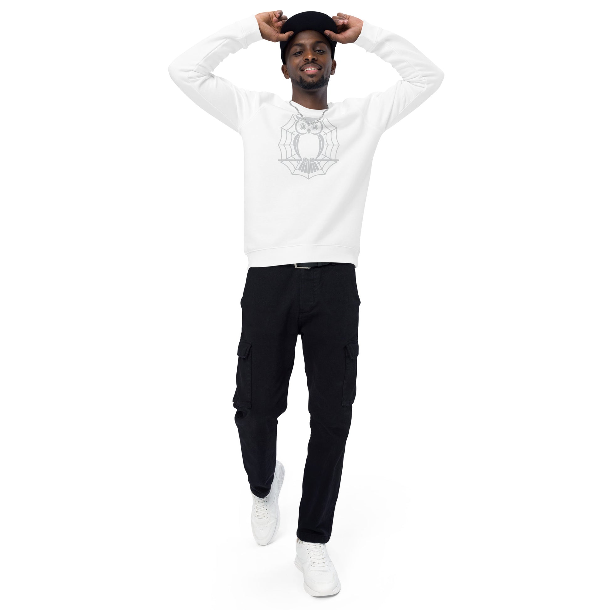Unisex Organic Raglan Sweatshirt: Halloween Owl Eco-Friendly USA Dudeily
