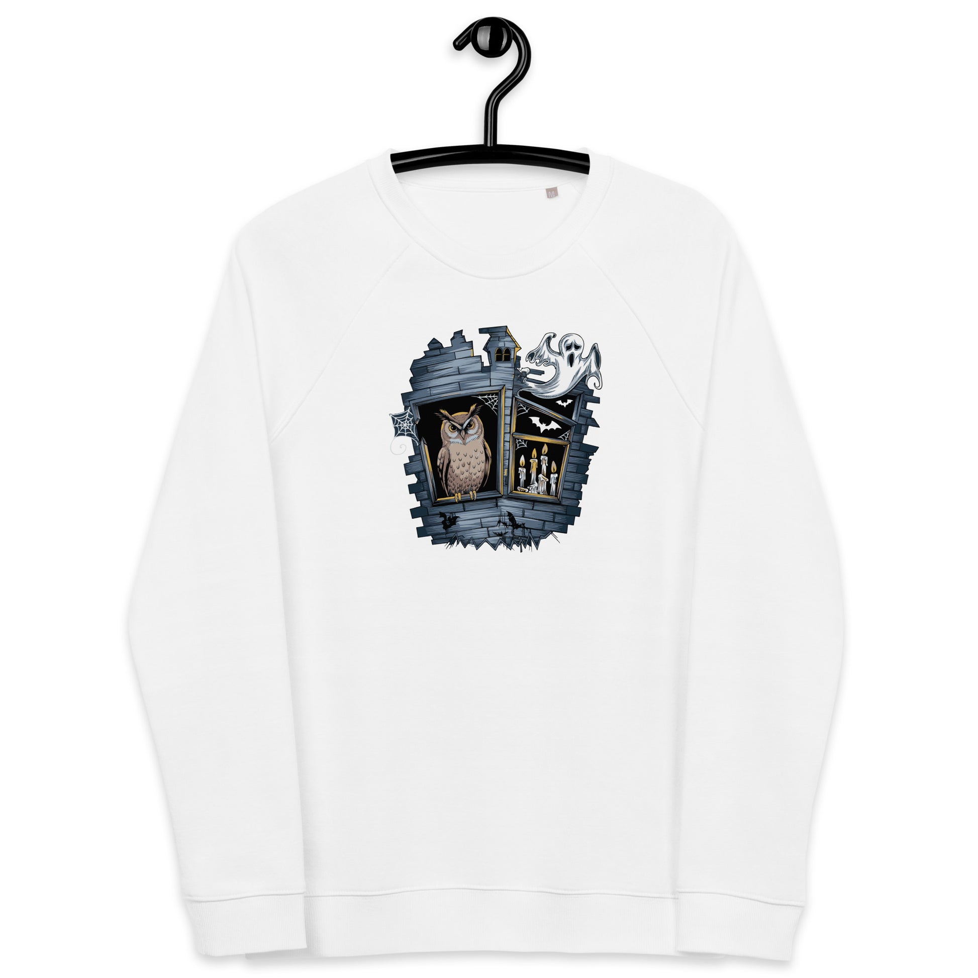 Unisex Organic Raglan Sweatshirt: Halloween Owl Eco-Friendly USA Dudeily