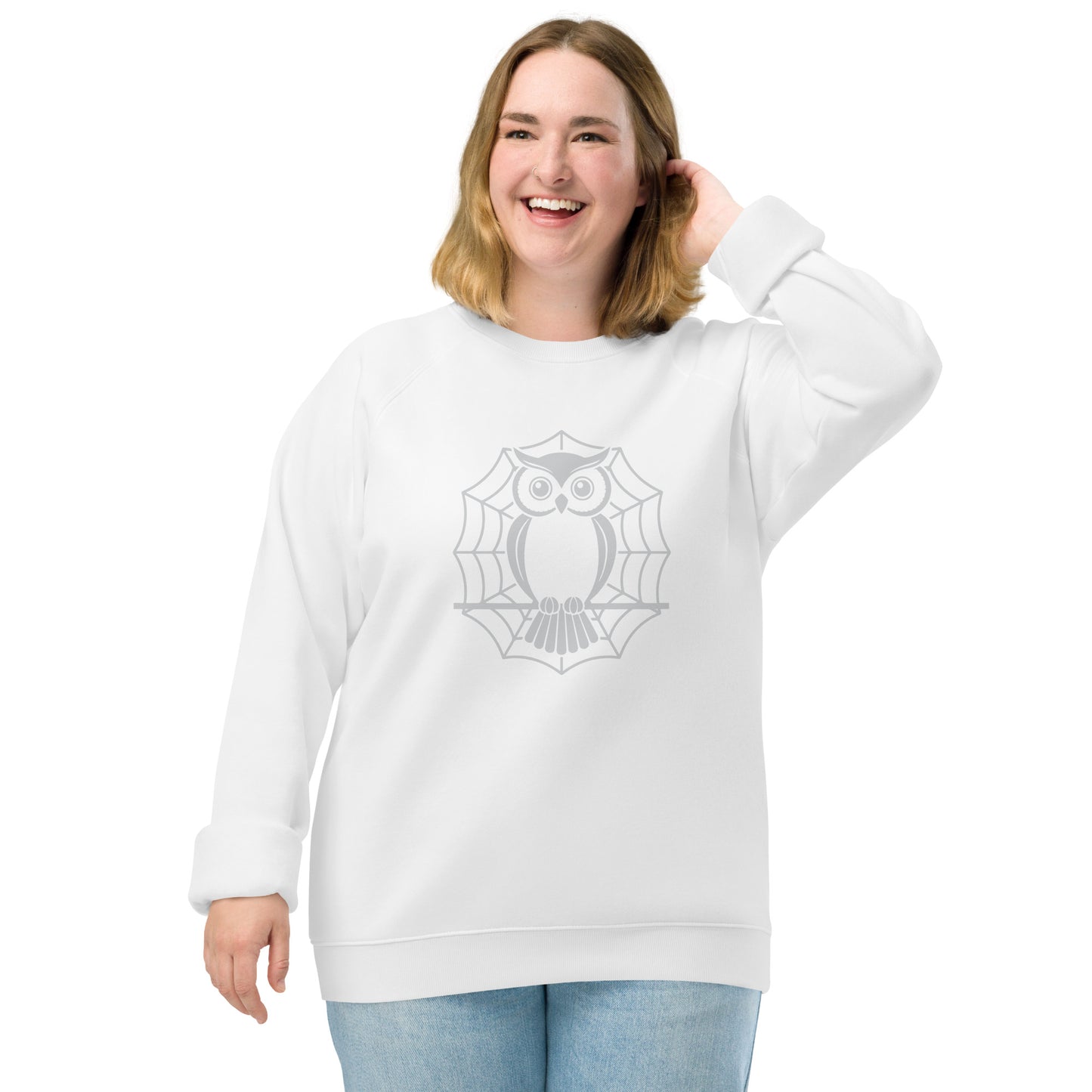 Unisex Organic Raglan Sweatshirt: Halloween Owl Eco-Friendly USA Dudeily