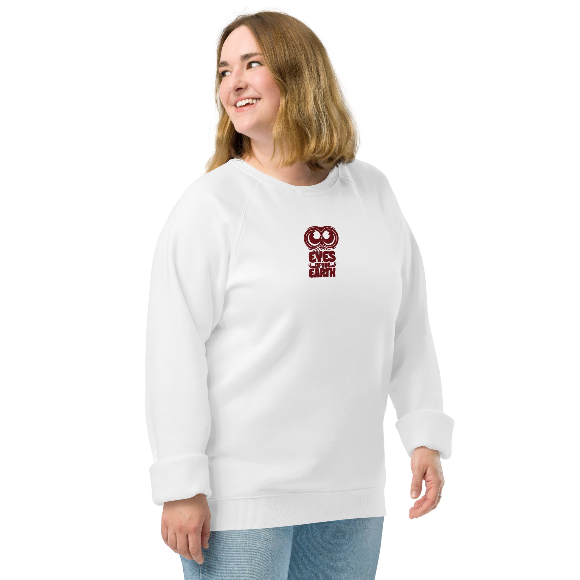 Owl Unisex Organic Raglan Sweatshirt: 'Eyes of the Earth' in Fall | Sustainable Fashion USA Dudeily