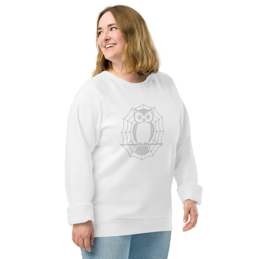 Unisex Organic Raglan Sweatshirt: Halloween Owl Eco-Friendly USA White Dudeily
