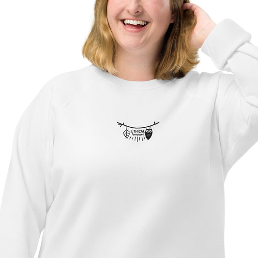 Unisex Organic Raglan Sweatshirt: Ethical by Nature | Owl Embroidered Sustainable Fashion USA by Dudeily Dudeily
