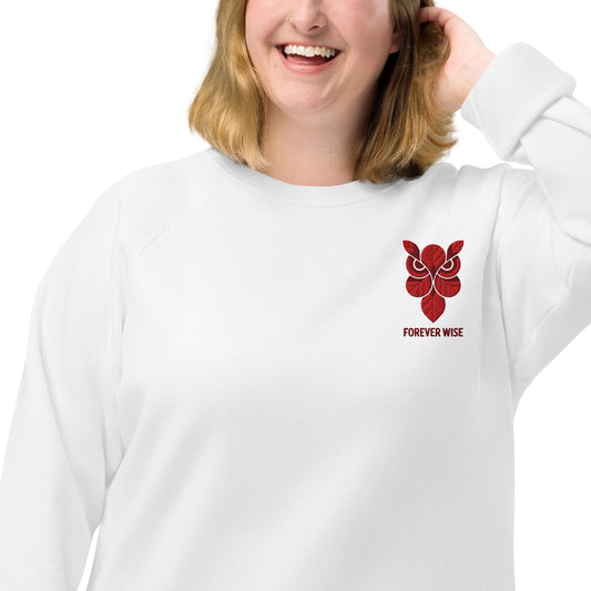 Owl Unisex Organic Raglan Sweatshirt: 'Forever Wise' in Fall | Sustainable Fashion USA Dudeily