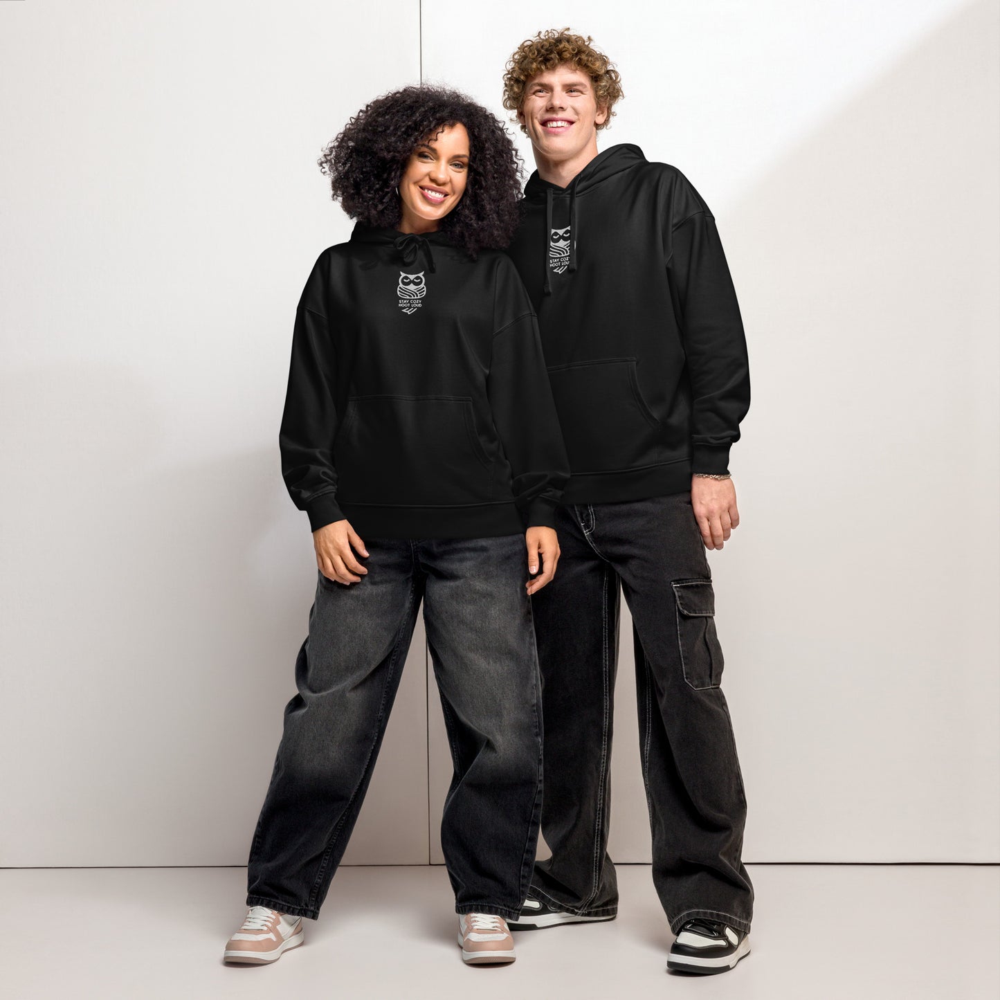 Sustainable Fashion USA-Owl Unisex Organic Relaxed Hoodie: 'Stay Cozy Hoot Loud' in Fall Dudeily