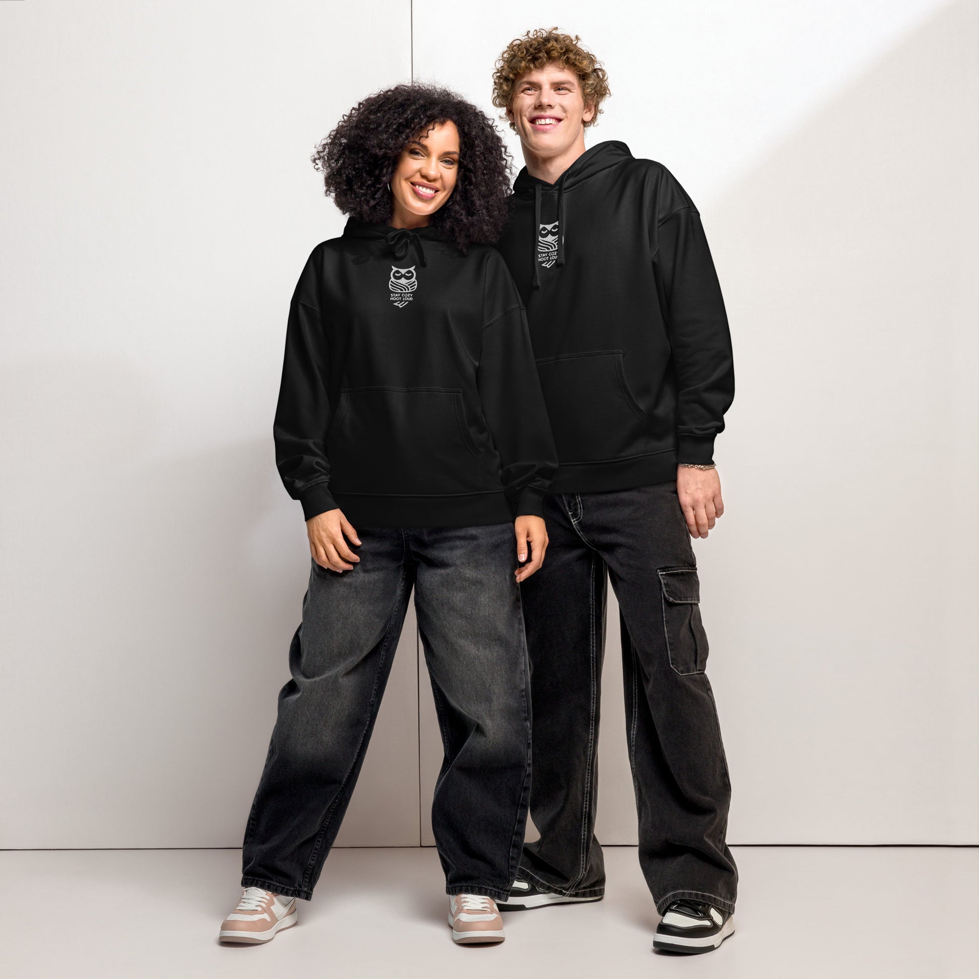 Sustainable Fashion USA-Owl Unisex Organic Relaxed Hoodie: 'Stay Cozy Hoot Loud' in Fall Dudeily