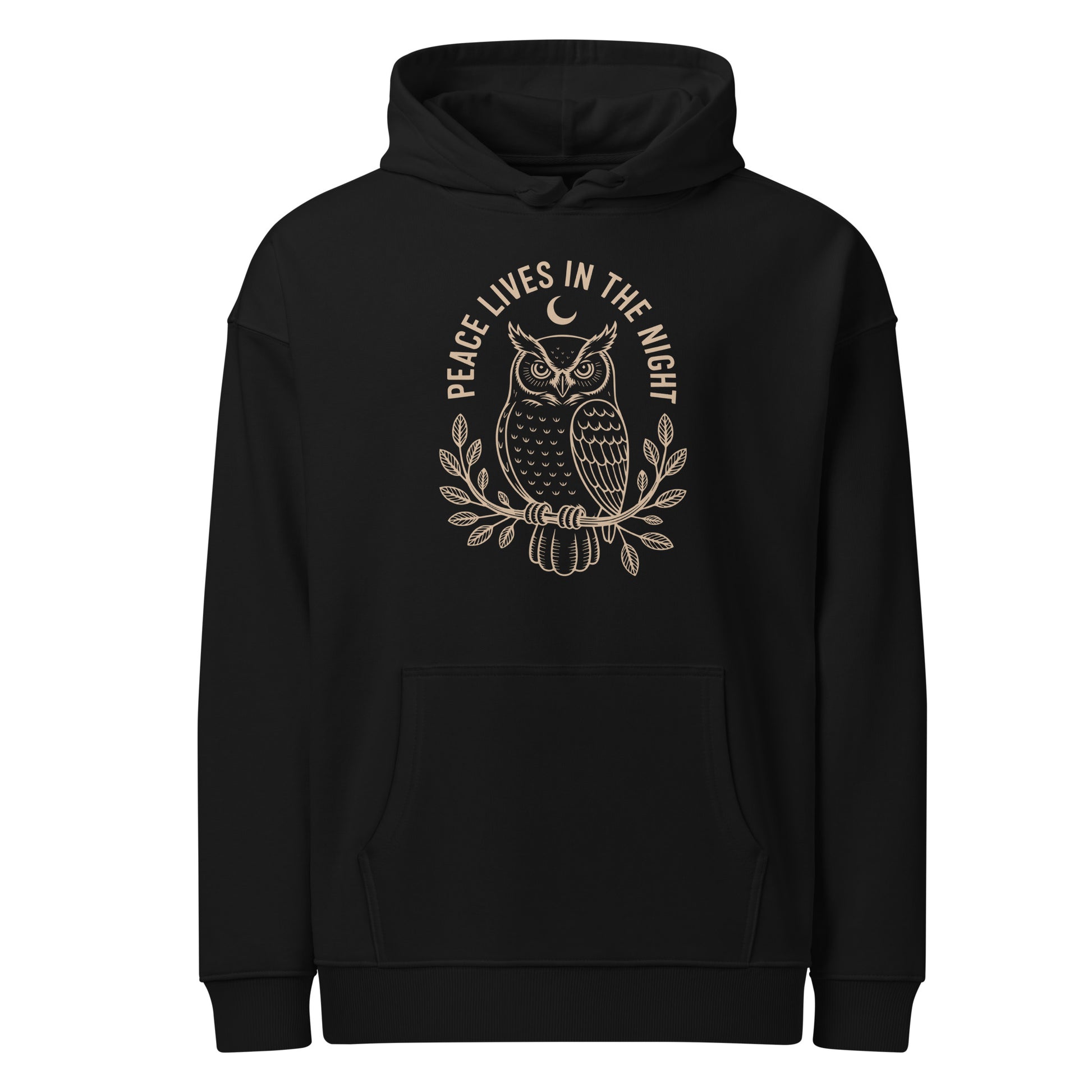 Unisex Organic Relaxed Hoodie: 'Peace in the Night' in Fall | Sustainable Owl Fashion USA Dudeily