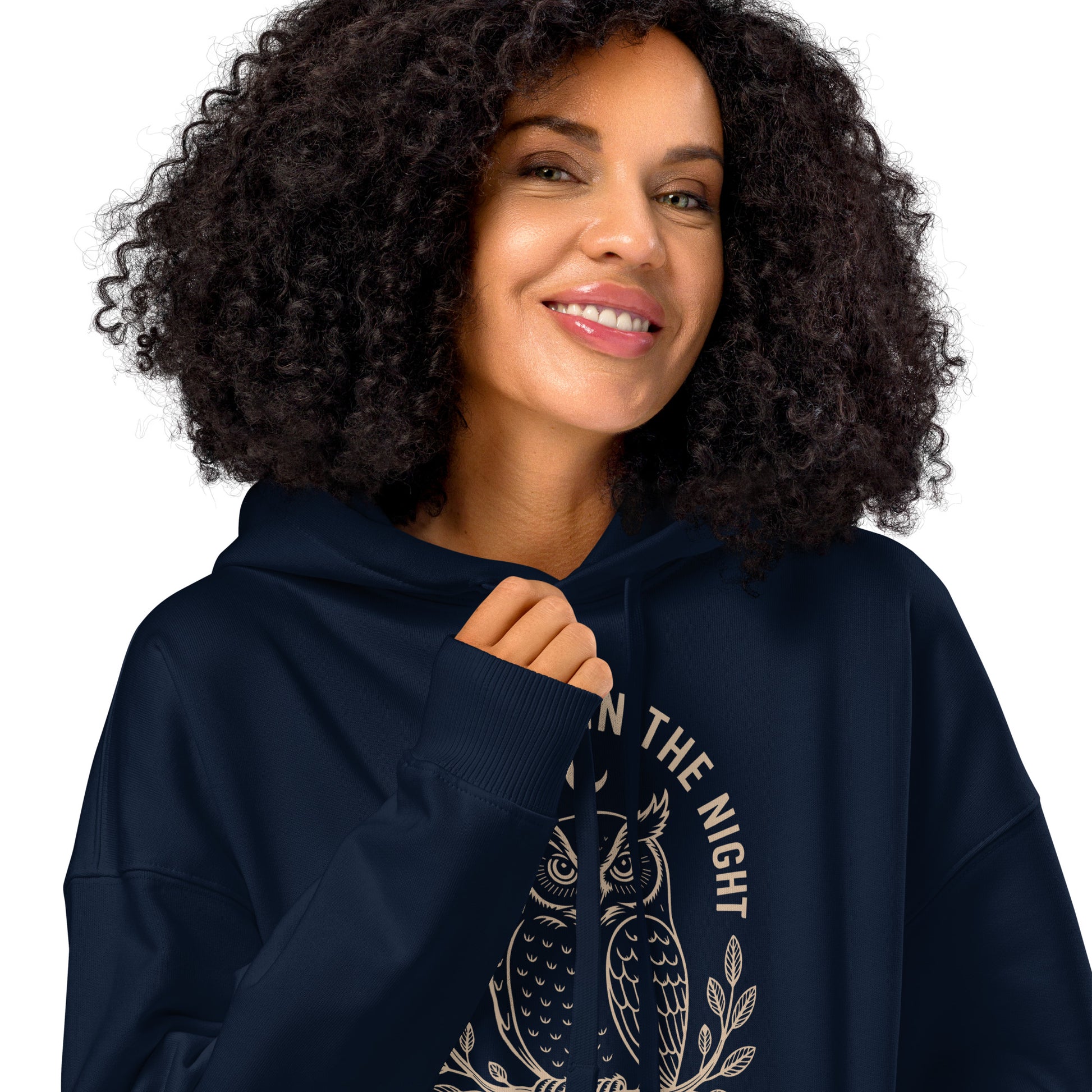 Unisex Organic Relaxed Hoodie: 'Peace in the Night' in Fall | Sustainable Owl Fashion USA Dudeily