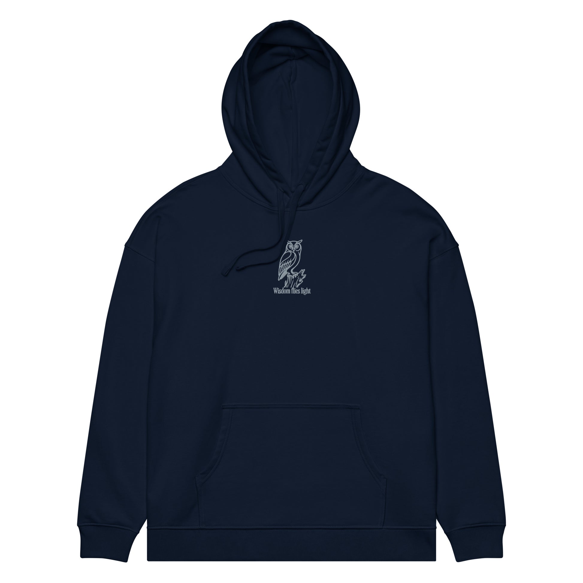 Owl Unisex Organic Relaxed Hoodie: 'Wisdom Flies Light' in Fall | Sustainable Fashion USA Dudeily