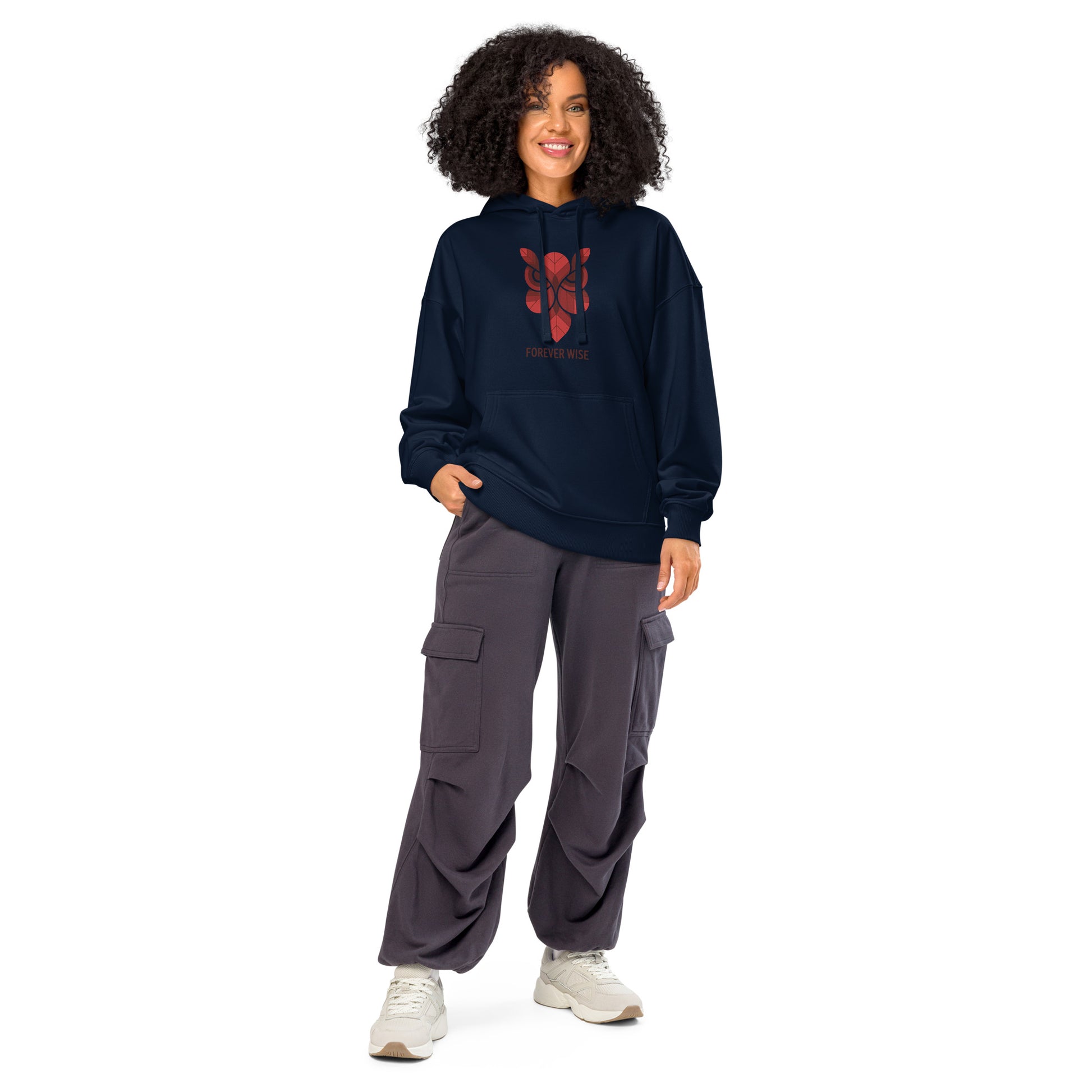 Unisex Organic Side Pocket Hoodie: 'Forever Wise' | Sustainable Owl Fashion USA French Navy Dudeily