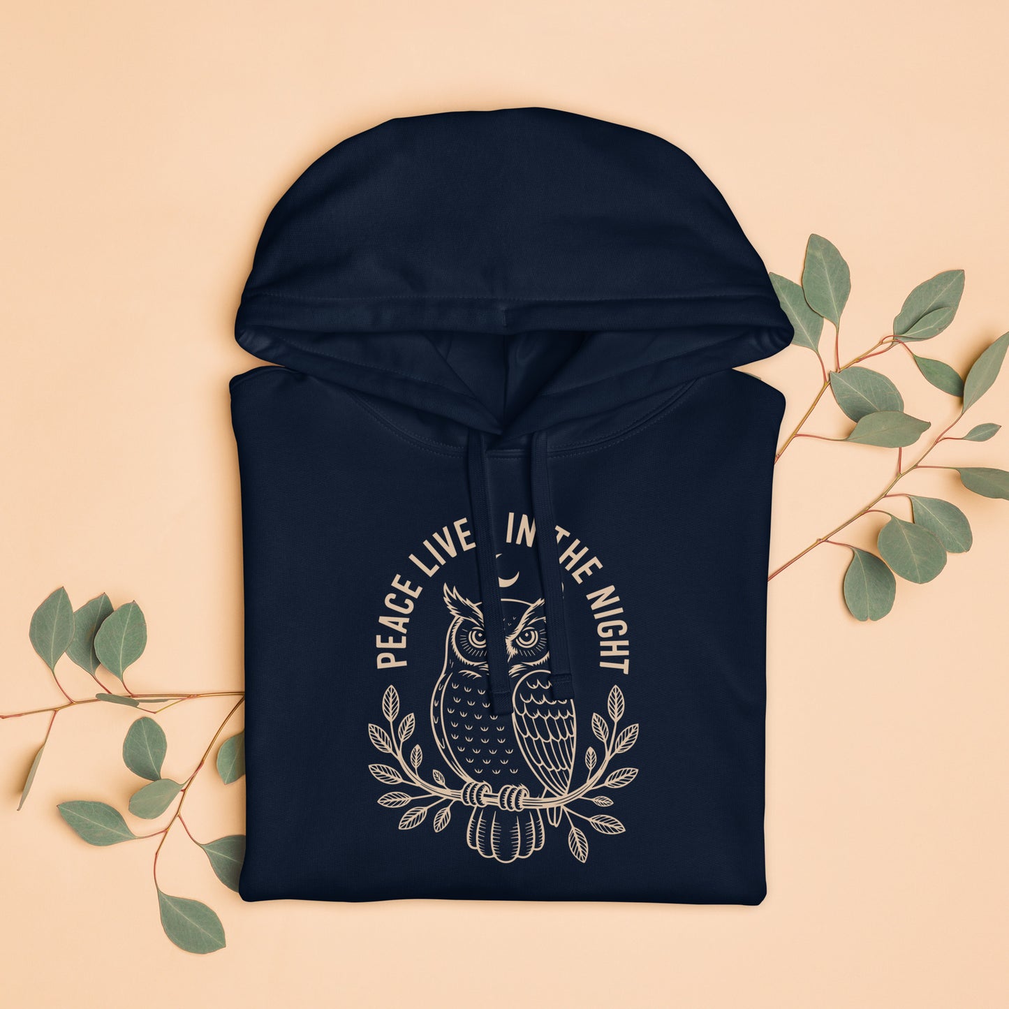 Unisex Organic Relaxed Hoodie: 'Peace in the Night' in Fall | Sustainable Owl Fashion USA Dudeily