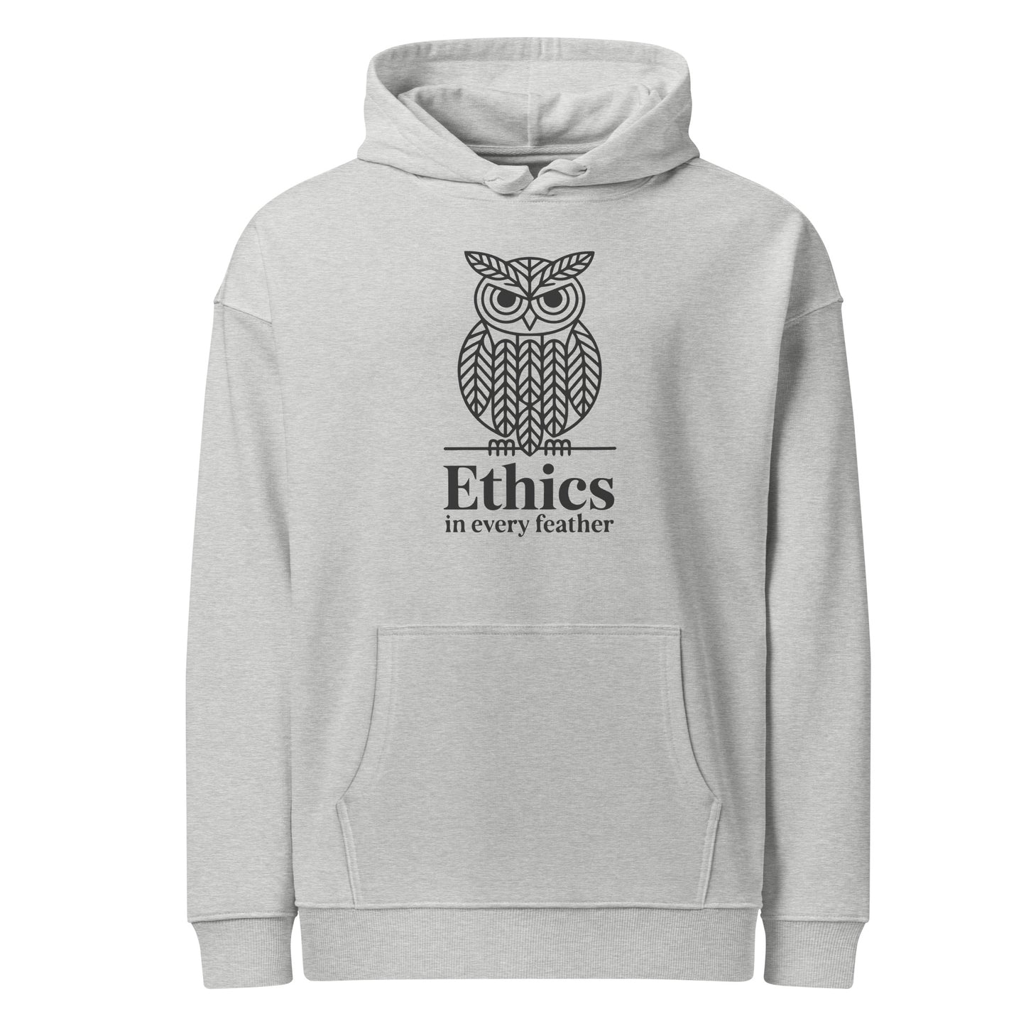 Unisex Organic Relaxed Hoodie: 'Ethics in Every Feather' | Sustainable Owl Fashion USA Dudeily