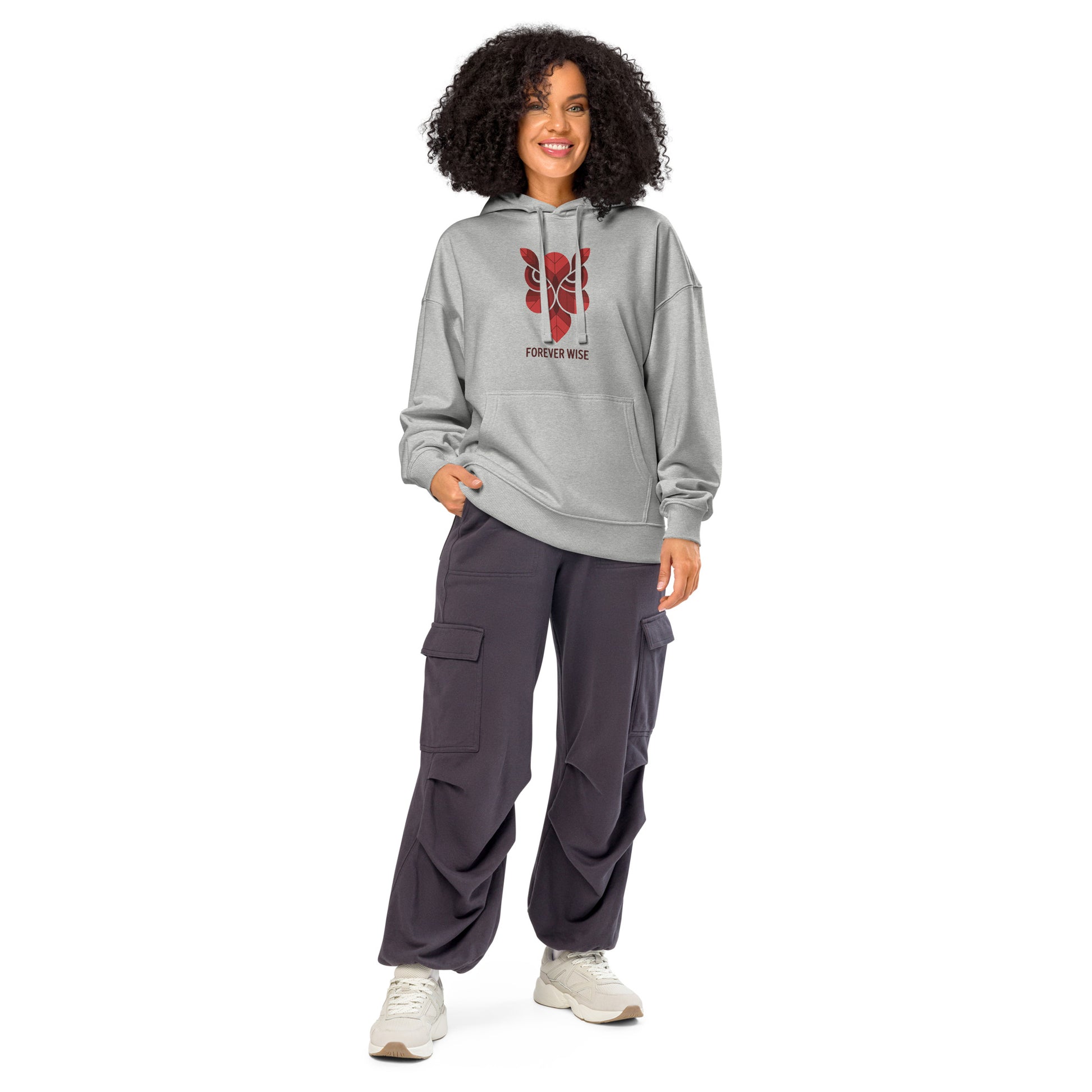 Unisex Organic Side Pocket Hoodie: 'Forever Wise' | Sustainable Owl Fashion USA Heather Grey Dudeily