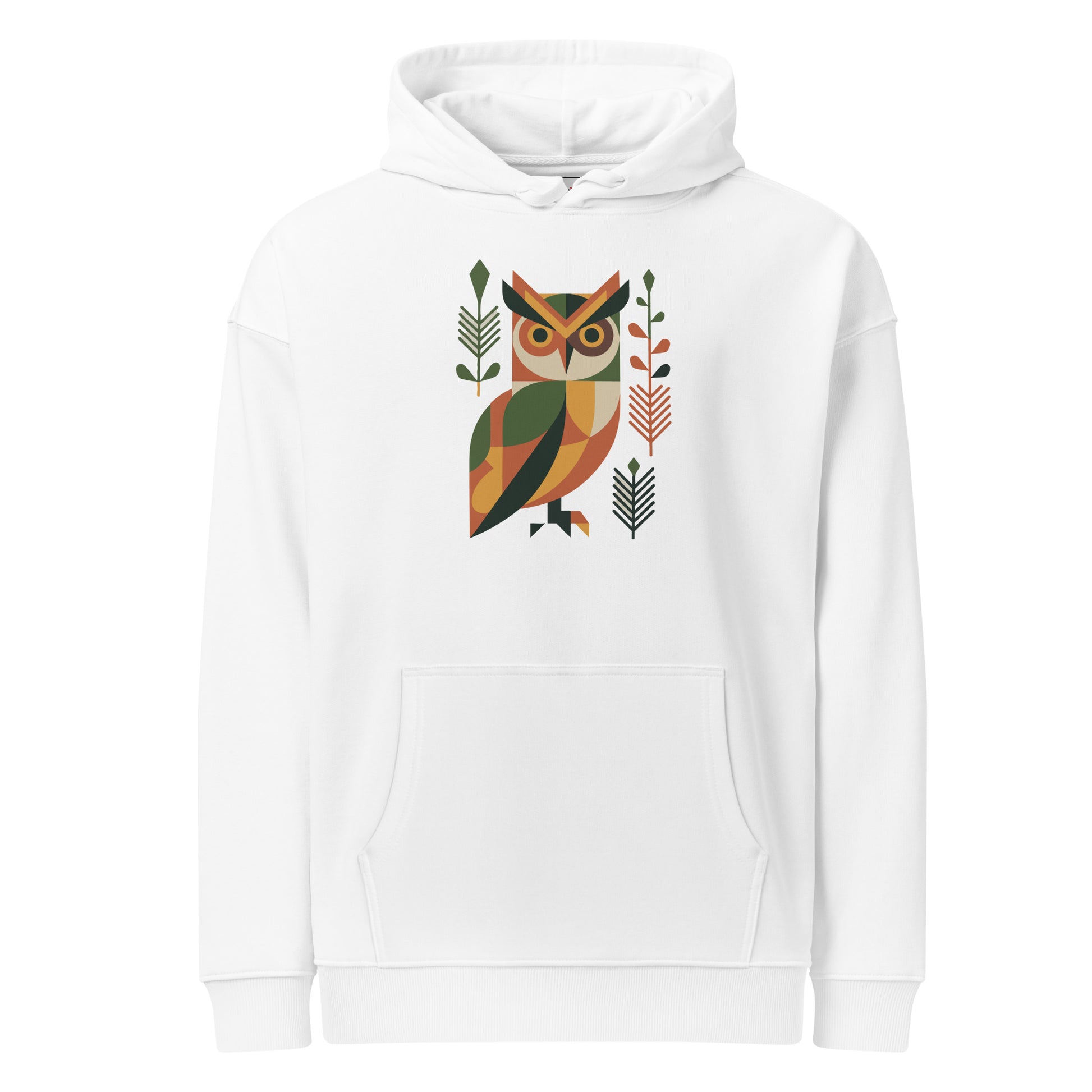 Unisex Organic Relaxed Hoodie – Cozy Owl-Inspired Eco Style for Winter Gifting White Dudeily