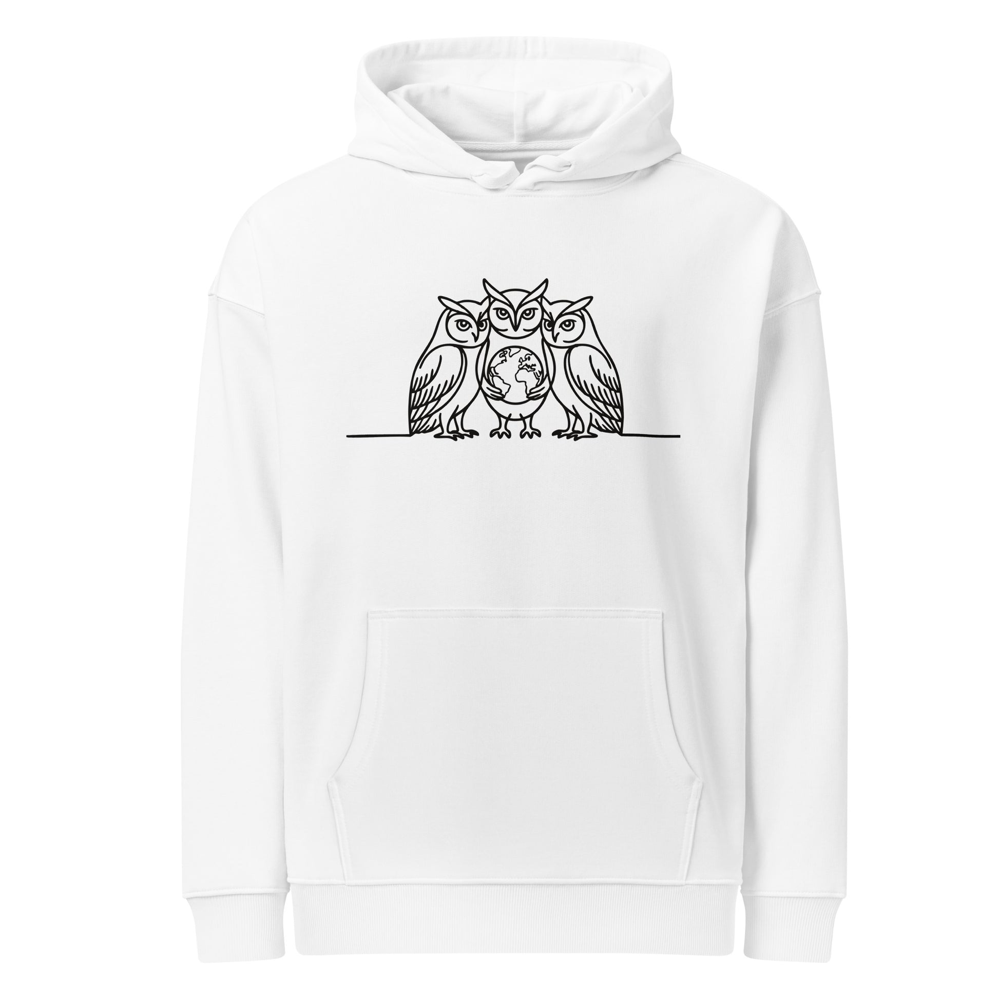 Unisex Organic Relaxed Hoodie – Timeless Owl Graphic | Sustainable Fashion White Dudeily