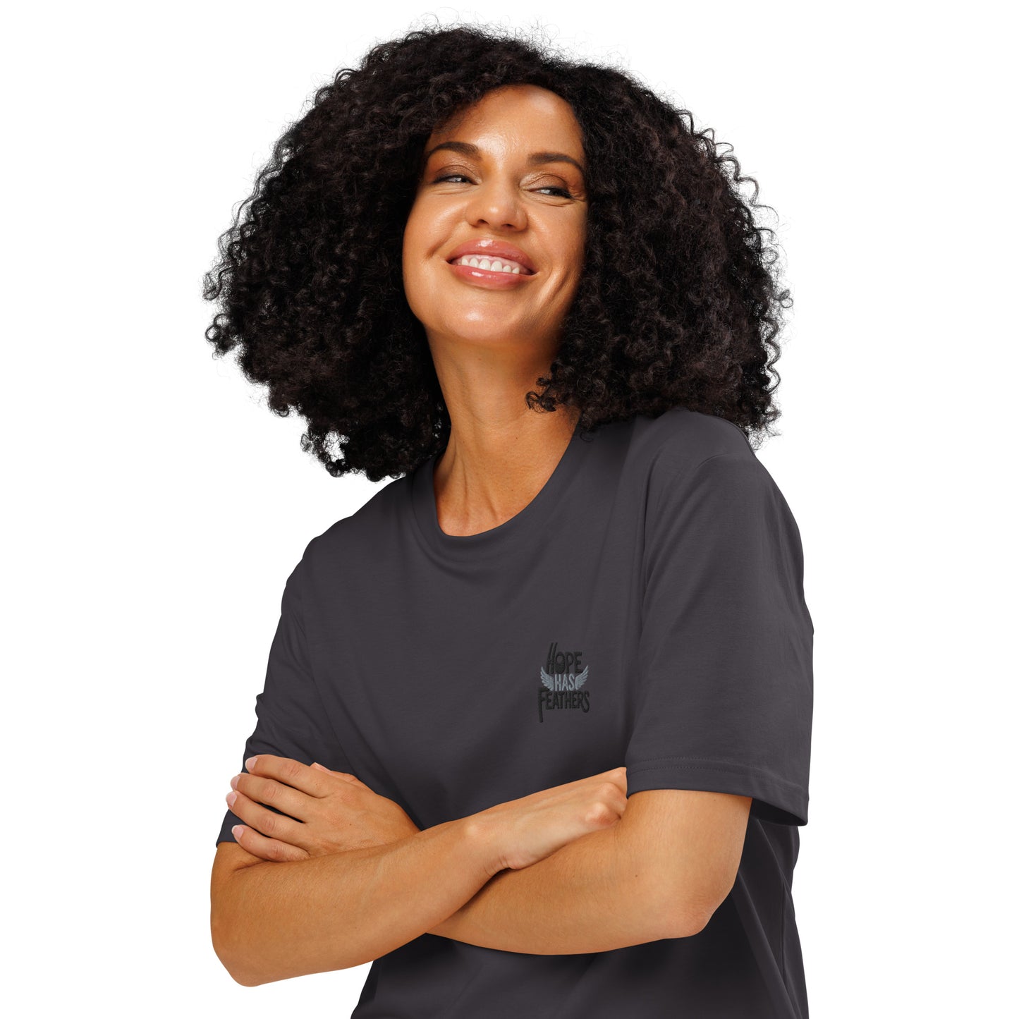 Eco-Friendly Owl Clothing Embroidered Unisex Organic Ribbed Neck T-Shirt "Hope Has Feathers" Dudeily