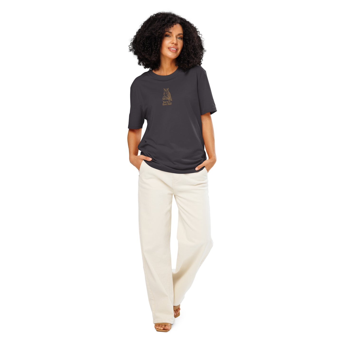 Unisex Organic Ribbed Neck T-Shirt | Owl-Themed Sustainable Eco Fashion for Ethical Nature Lovers USA Anthracite Dudeily