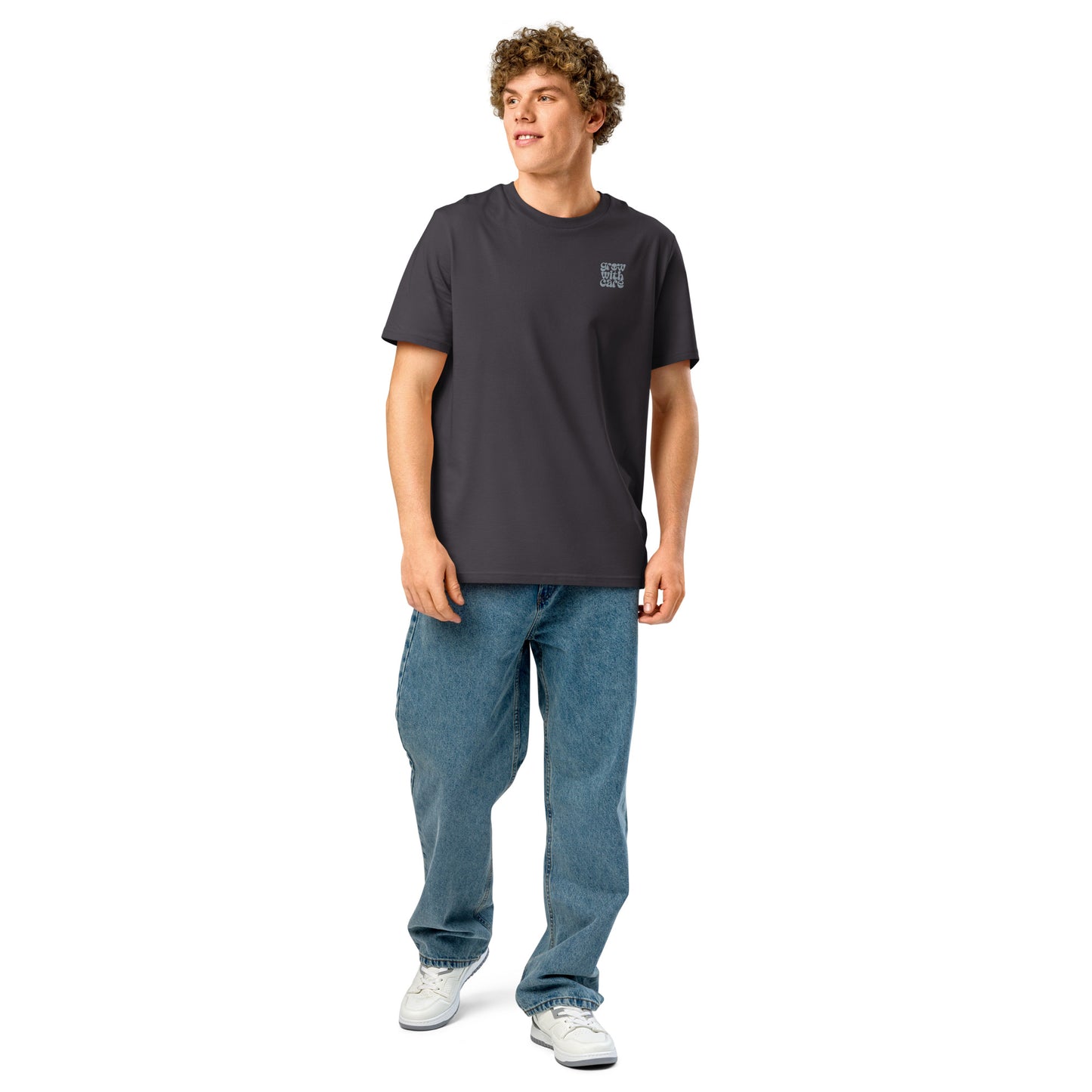 Eco-Friendly Owl Clothing Embroidered Unisex Organic Ribbed Neck T-Shirt "Grow With Care" Dudeily