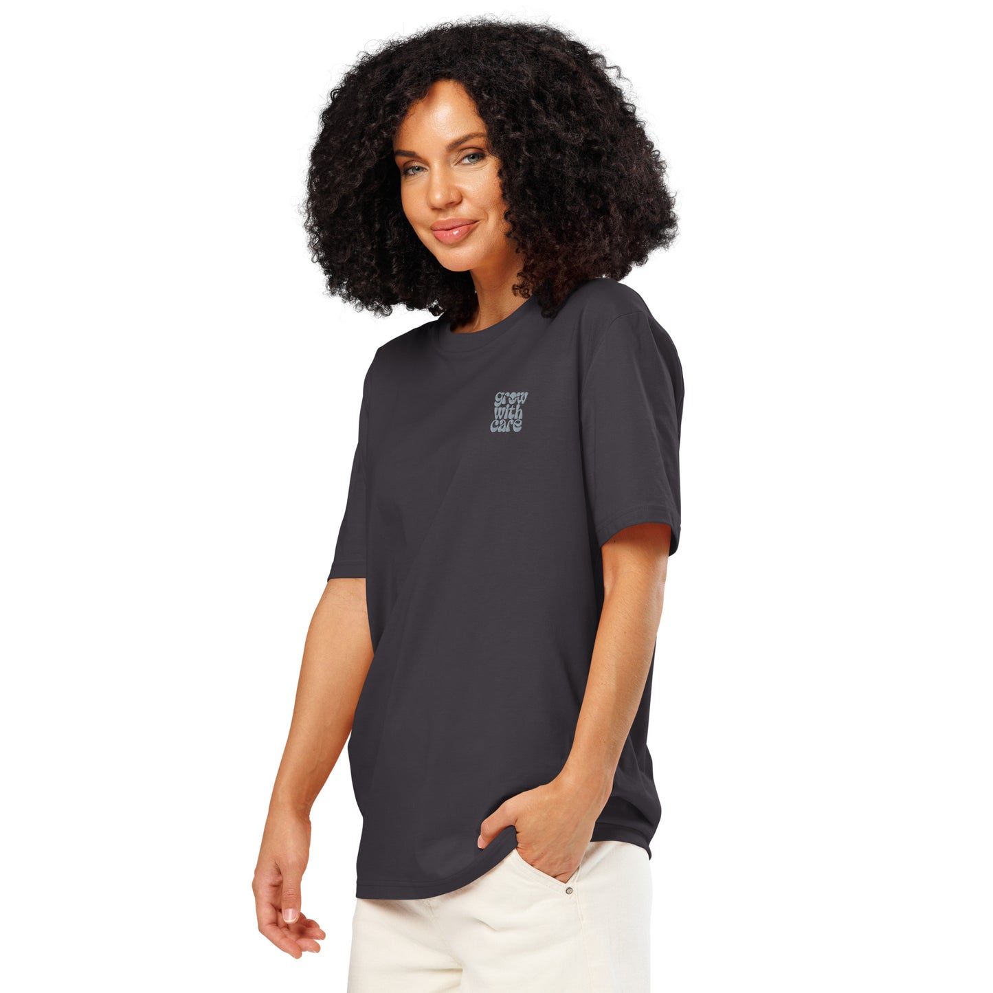 Eco-Friendly Owl Clothing Embroidered Unisex Organic Ribbed Neck T-Shirt "Grow With Care" Dudeily