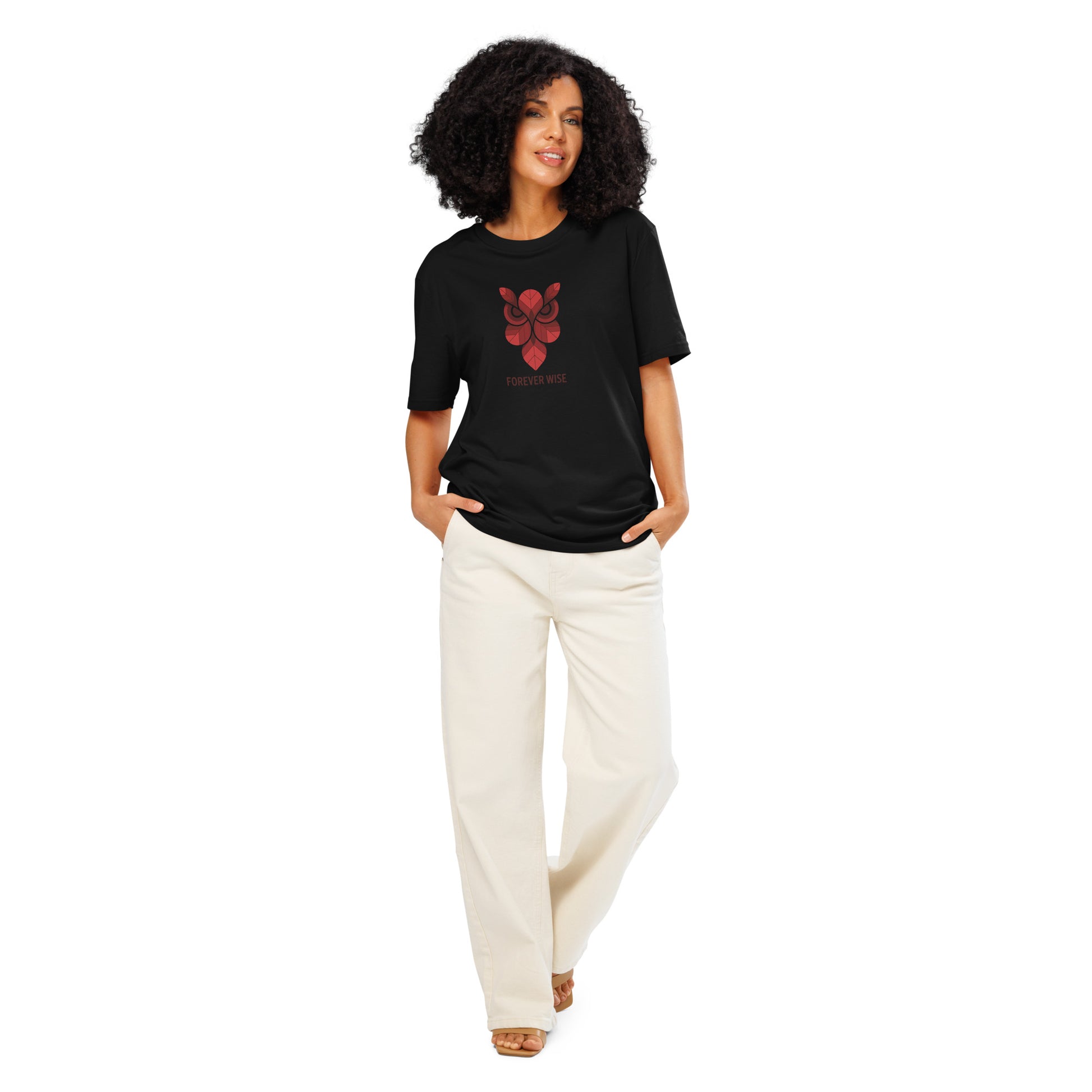 Unisex Organic Ribbed Neck T-Shirt: 'Forever Wise' | Sustainable Owl Fashion USA Black Dudeily