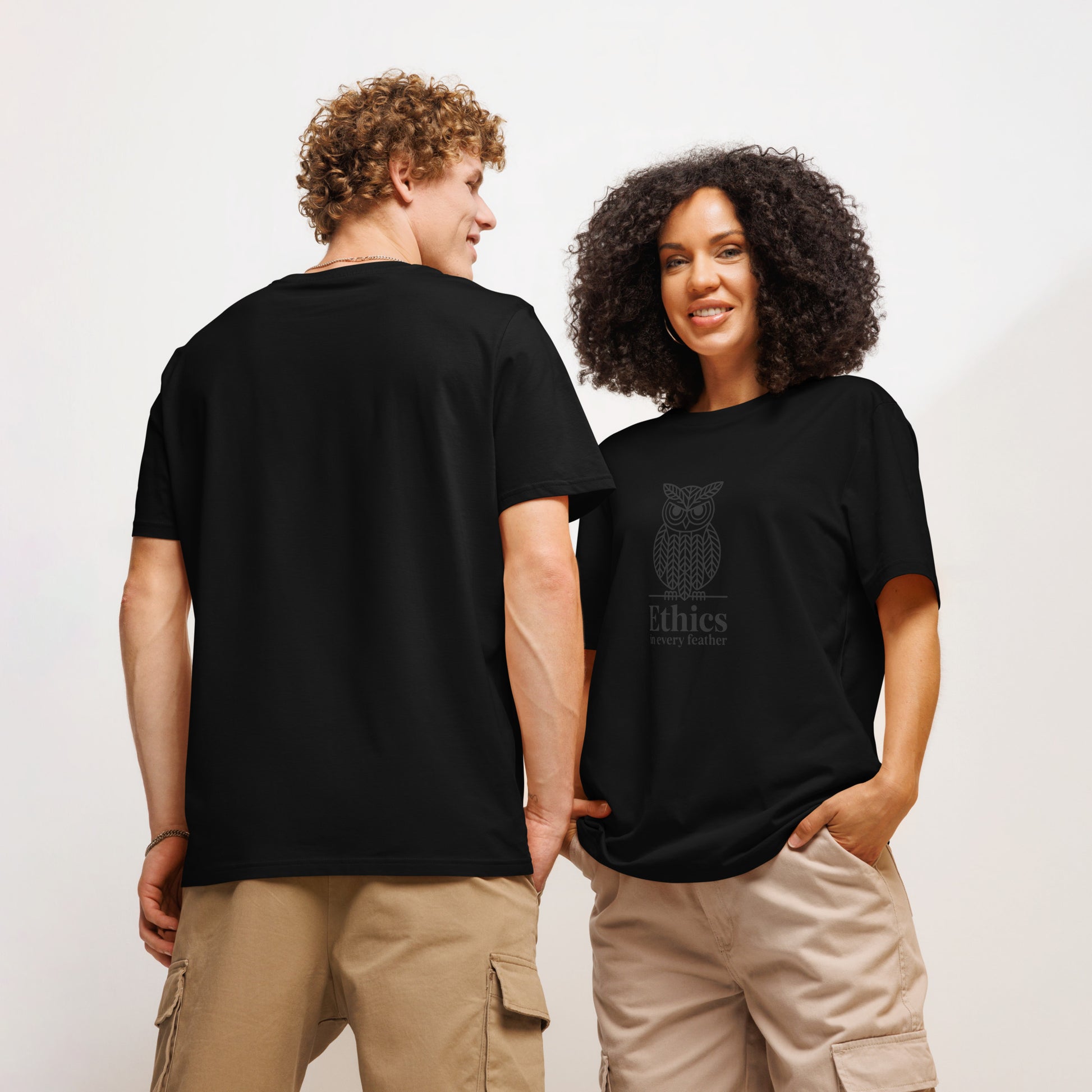 Unisex Organic Ribbed Neck T-Shirt: 'Ethics in Every Feather' | Sustainable Owl Fashion USA Dudeily