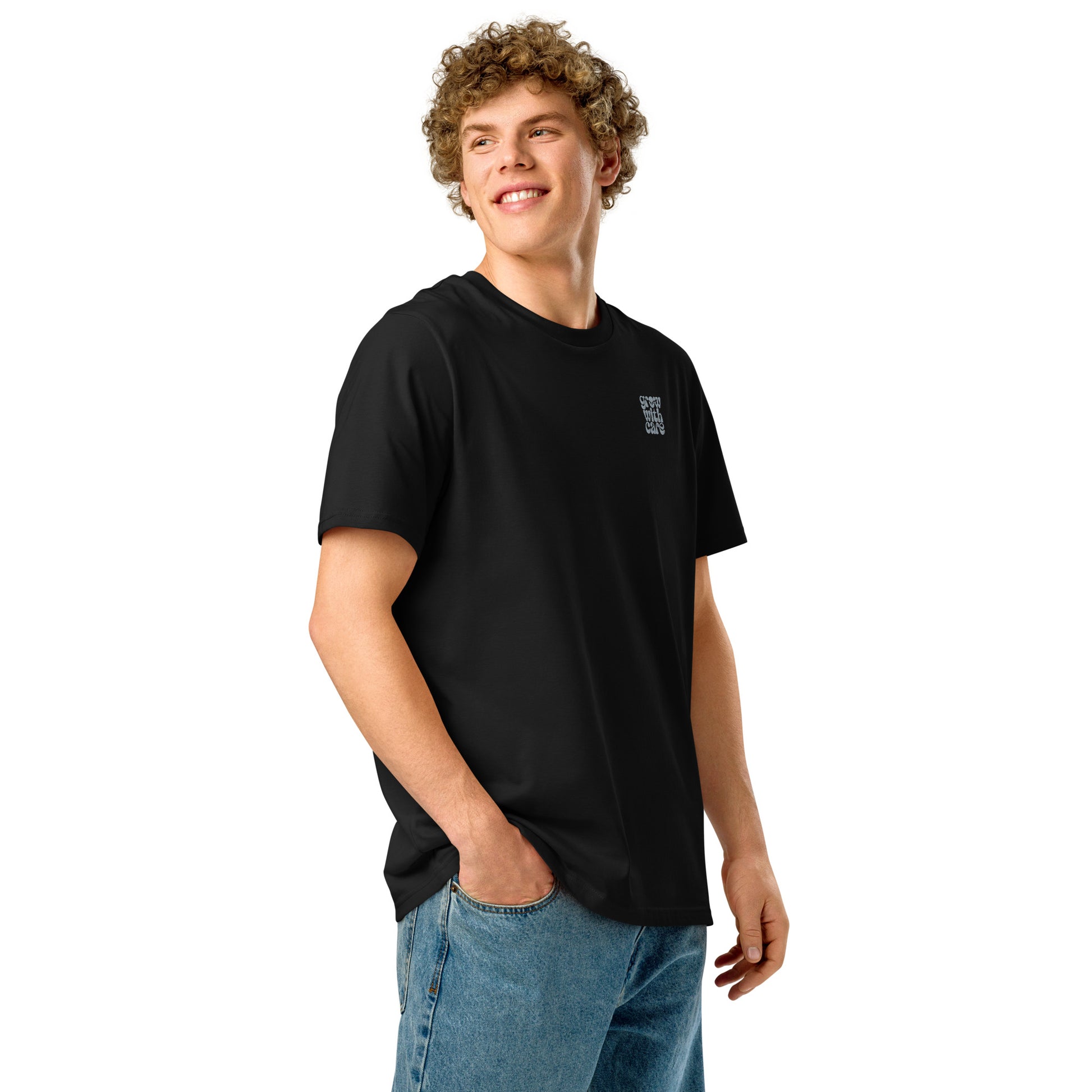 Eco-Friendly Owl Clothing Embroidered Unisex Organic Ribbed Neck T-Shirt "Grow With Care" Dudeily