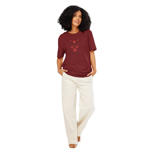 Unisex Organic Ribbed Neck T-Shirt: 'Forever Wise' | Sustainable Owl Fashion USA Burgundy Dudeily