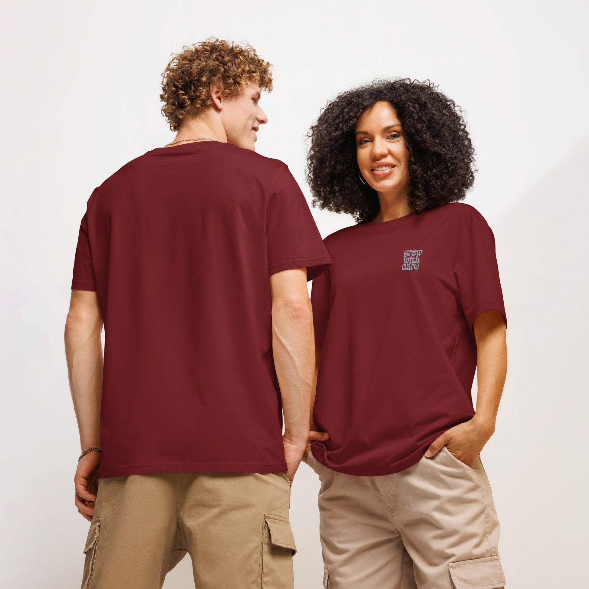 Eco-Friendly Owl Clothing Embroidered Unisex Organic Ribbed Neck T-Shirt "Grow With Care" Dudeily