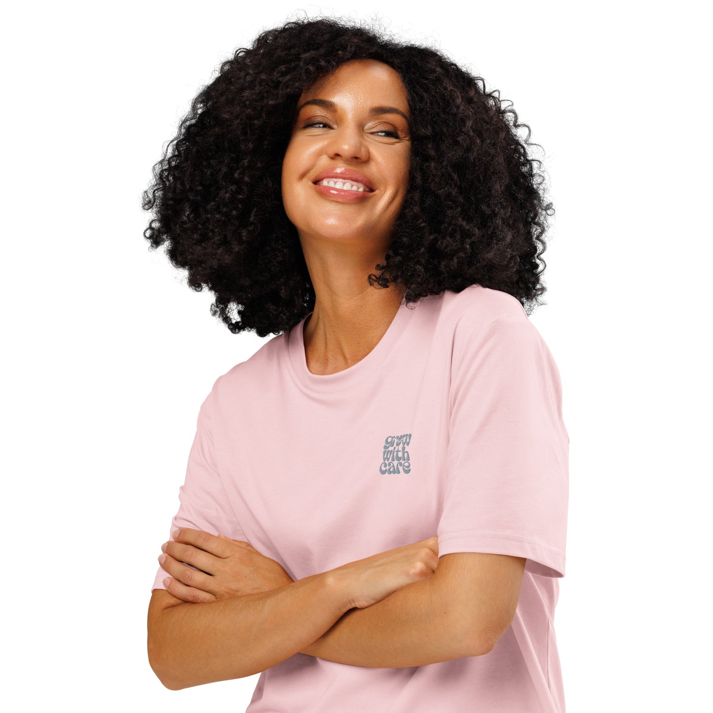 Eco-Friendly Owl Clothing Embroidered Unisex Organic Ribbed Neck T-Shirt "Grow With Care" Dudeily