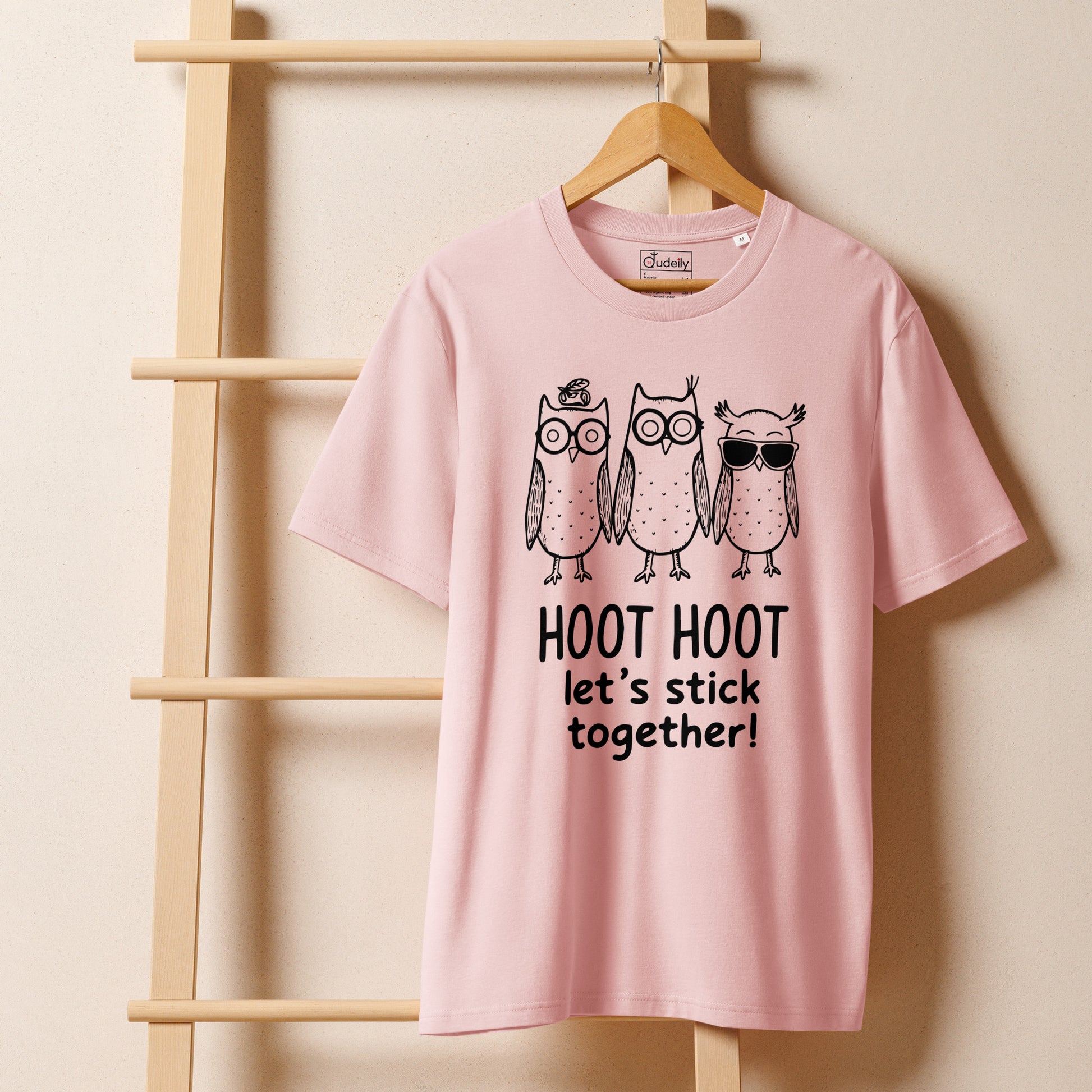Unisex Organic Ribbed Neck T-Shirt: Hoot Hoot Let’s Stick Together! | Owl-Themed Sustainable Fashion USA Dudeily