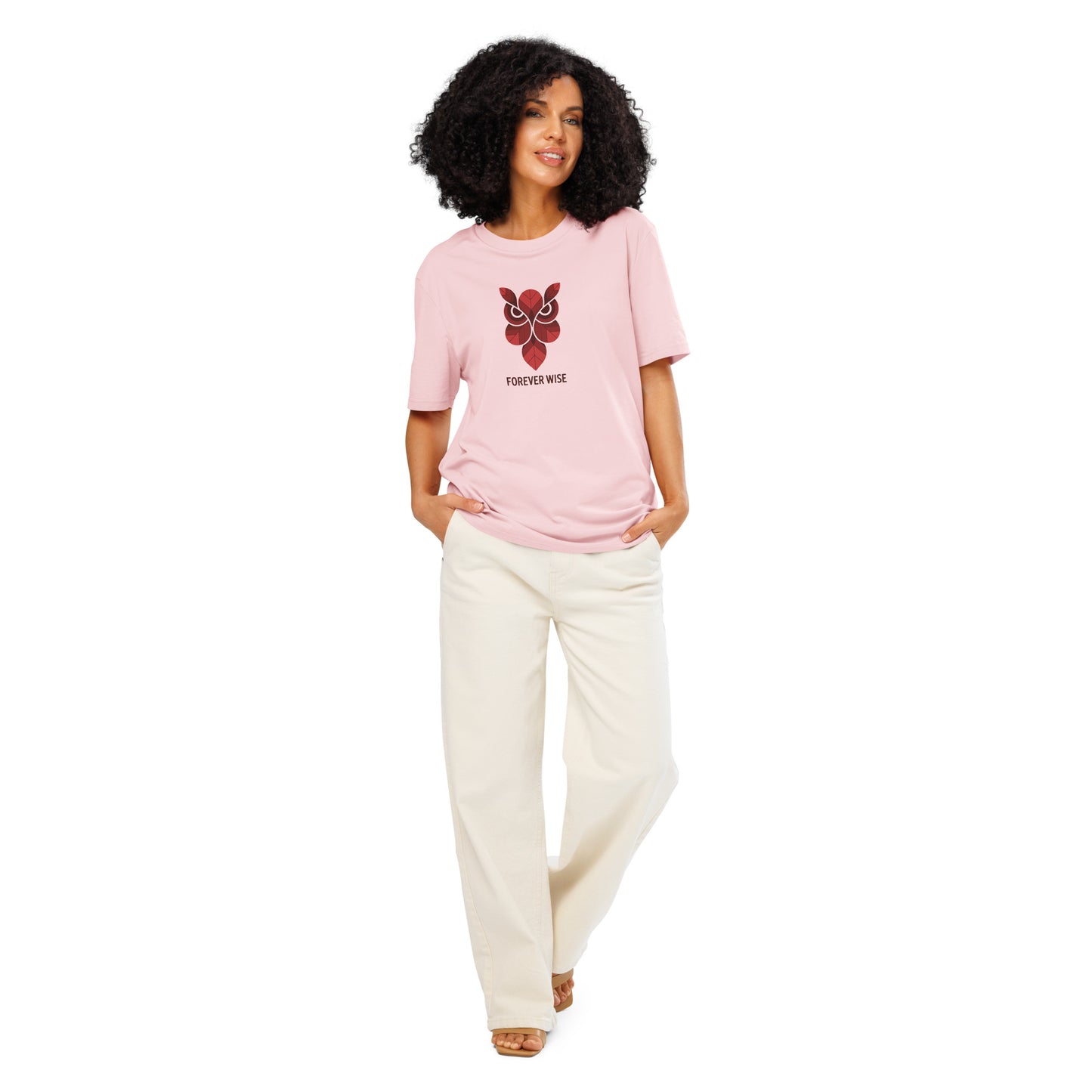 Unisex Organic Ribbed Neck T-Shirt: 'Forever Wise' | Sustainable Owl Fashion USA Cotton Pink Dudeily