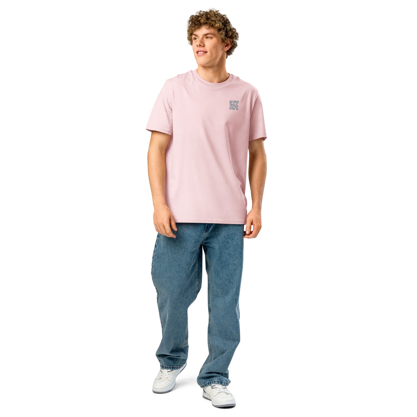 Eco-Friendly Owl Clothing Embroidered Unisex Organic Ribbed Neck T-Shirt "Grow With Care" Dudeily