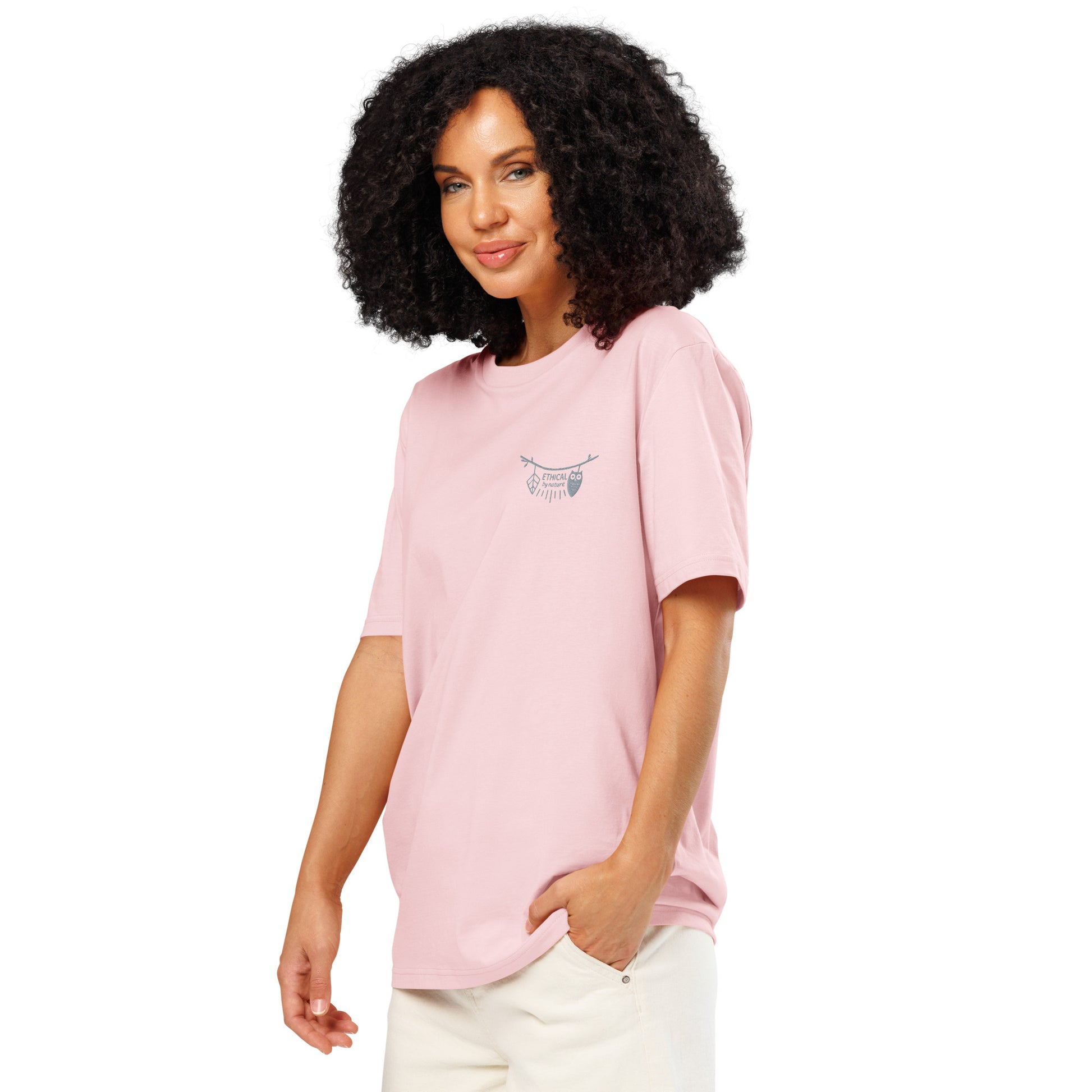 Unisex Organic Ribbed Neck T-Shirt: Ethical by Nature | Owl Embroidered Sustainable Fashion USA by Dudeily Dudeily