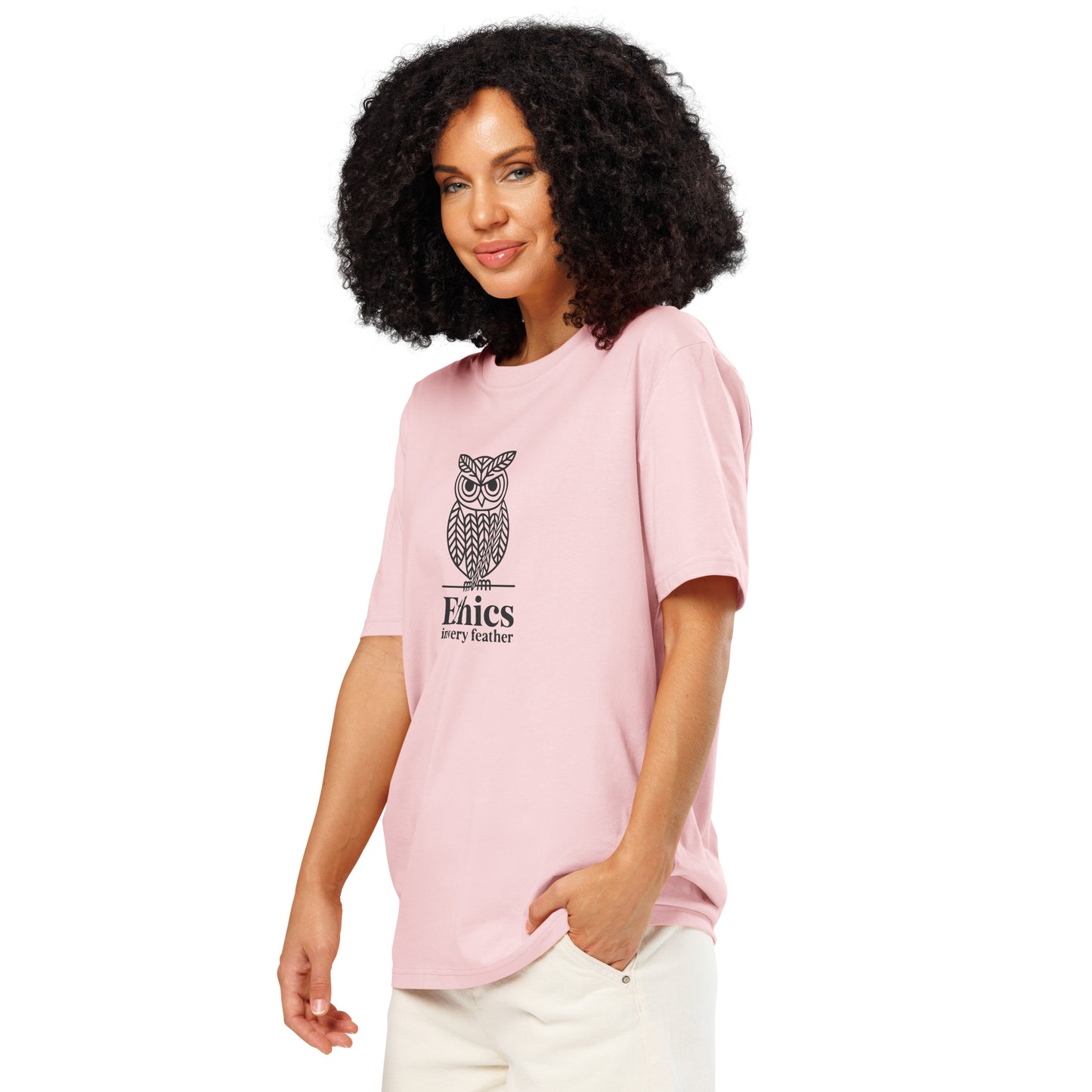 Unisex Organic Ribbed Neck T-Shirt: 'Ethics in Every Feather' | Sustainable Owl Fashion USA Dudeily