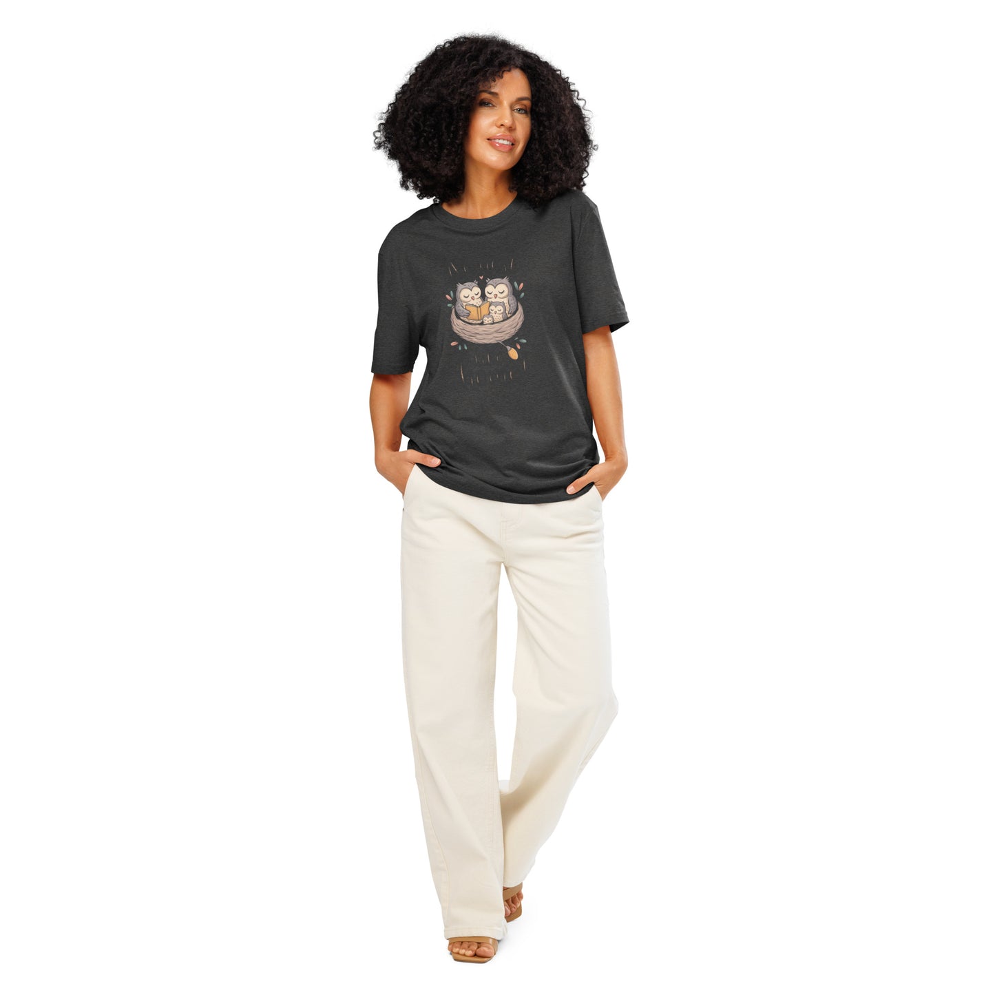 Unisex Organic Ribbed Neck T-Shirt – OwlThread Sustainable Fashion Tee for Family Day Style Dark Heather Grey Dudeily
