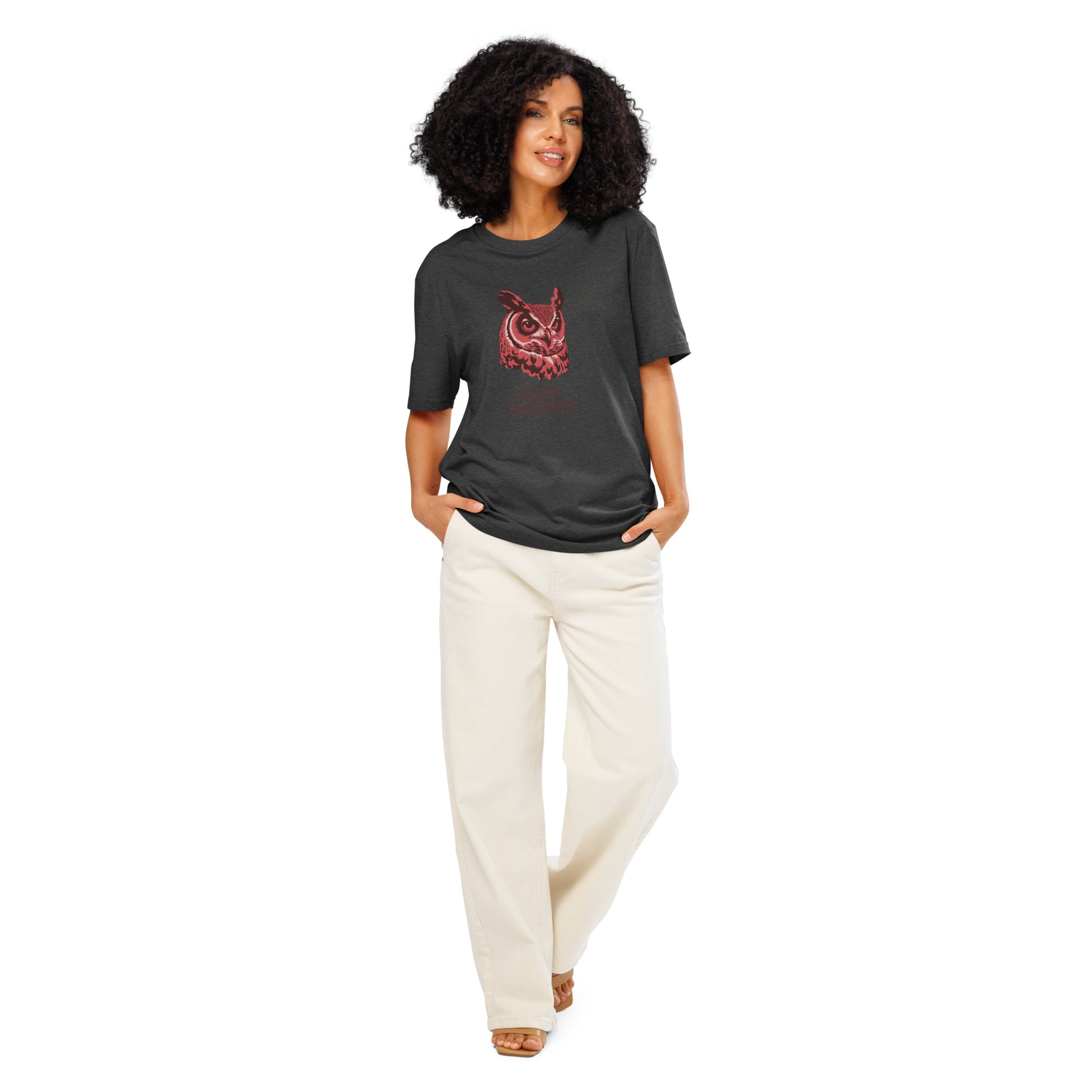 Unisex Organic Ribbed Neck T-Shirt: 'Silent Watcher' | Eco-Friendly Owl Apparel USA Dudeily