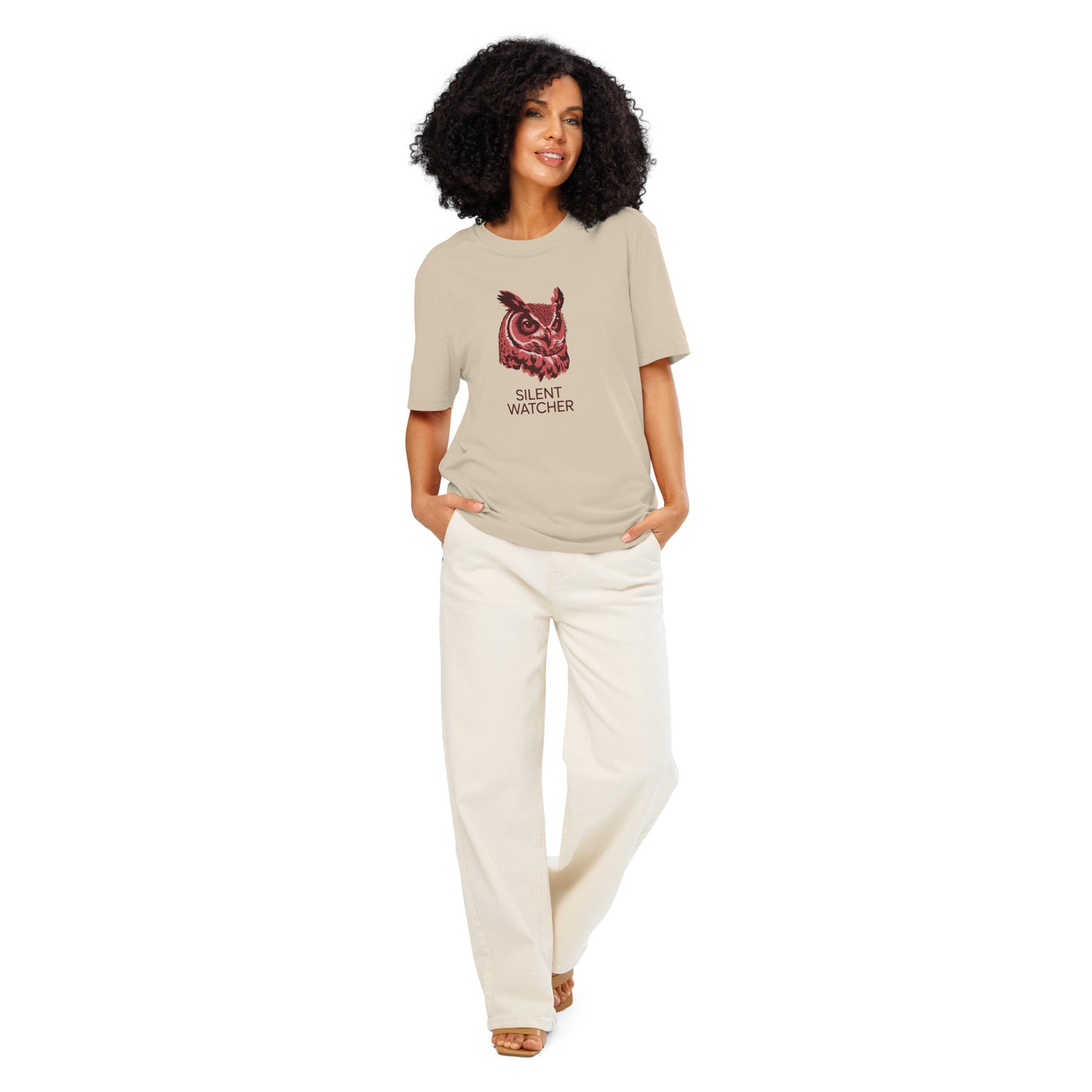 Unisex Organic Ribbed Neck T-Shirt: 'Silent Watcher' | Eco-Friendly Owl Apparel USA Dudeily