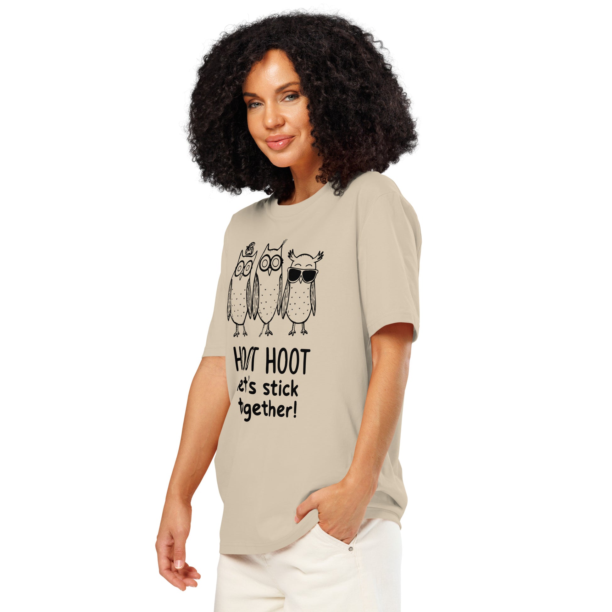 Unisex Organic Ribbed Neck T-Shirt: Hoot Hoot Let’s Stick Together! | Owl-Themed Sustainable Fashion USA Dudeily
