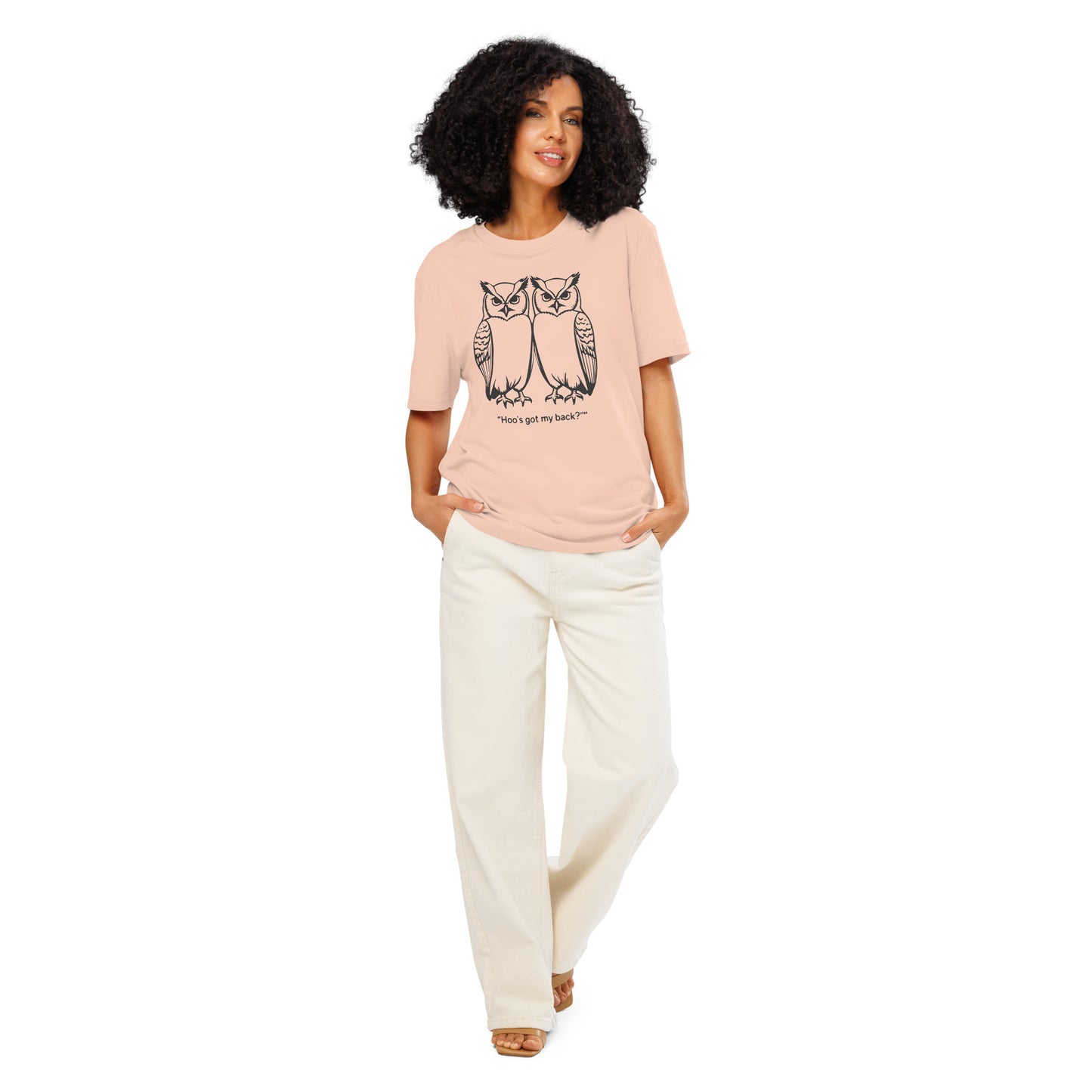 Unisex Organic Ribbed Neck T-Shirt: Hoo’s Got My Back? | Owl-Themed Sustainable Fashion USA by Dudeily Fraiche Peche Dudeily
