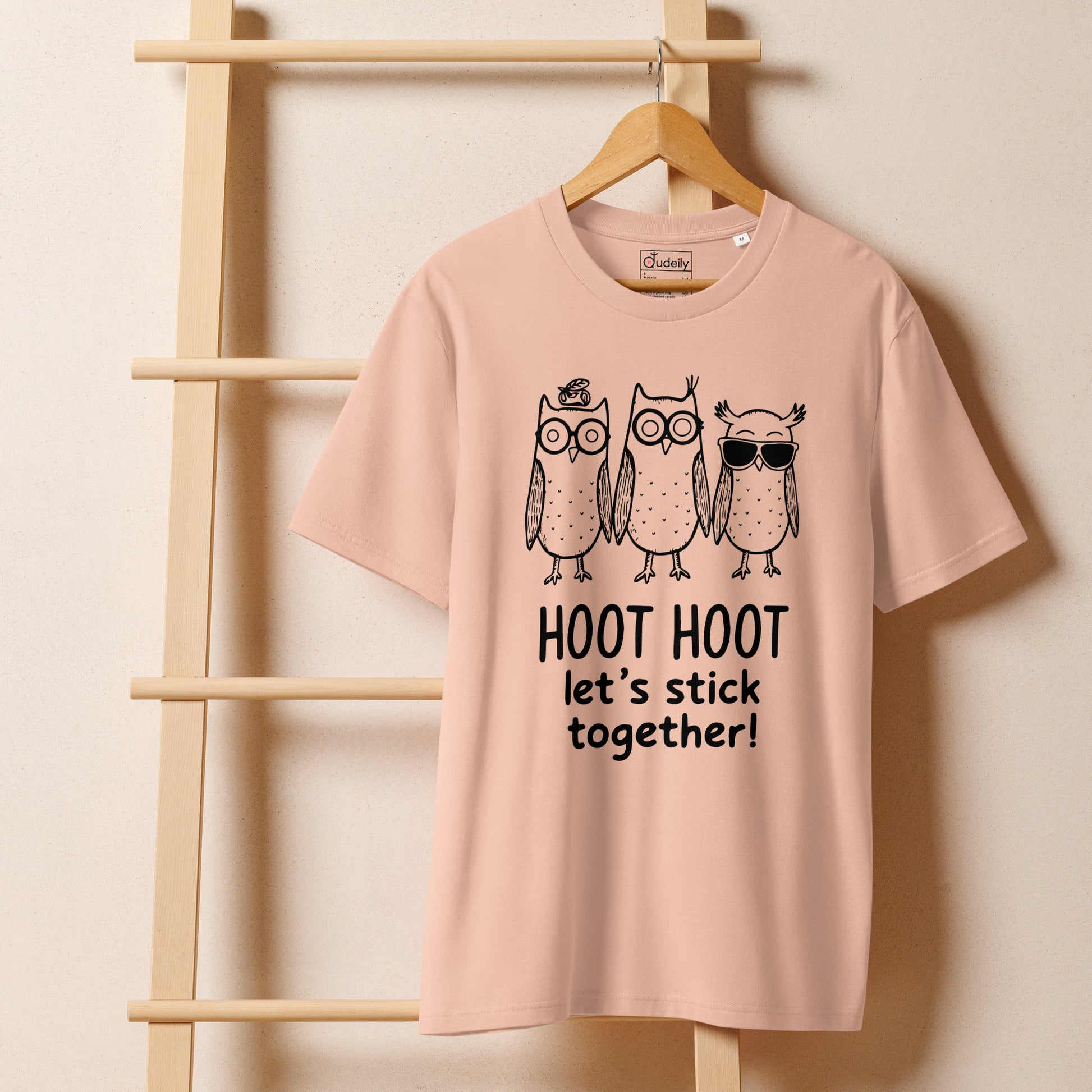 Unisex Organic Ribbed Neck T-Shirt: Hoot Hoot Let’s Stick Together! | Owl-Themed Sustainable Fashion USA Dudeily