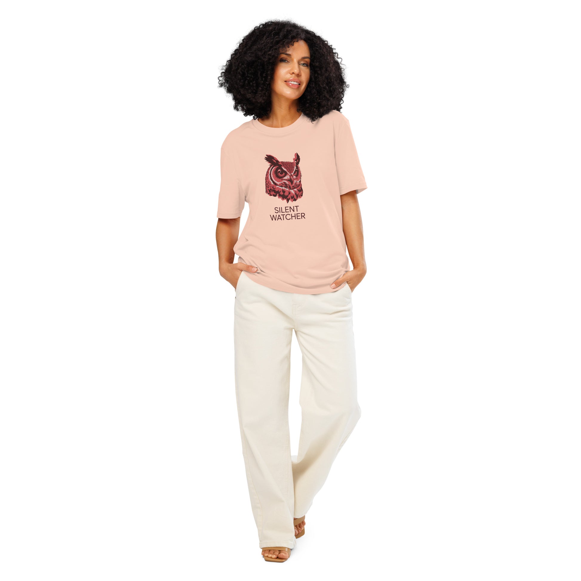 Unisex Organic Ribbed Neck T-Shirt: 'Silent Watcher' | Eco-Friendly Owl Apparel USA Dudeily