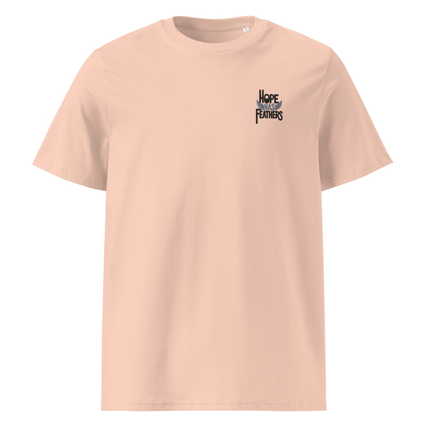 Eco-Friendly Owl Clothing Embroidered Unisex Organic Ribbed Neck T-Shirt "Hope Has Feathers" Fraiche Peche Dudeily