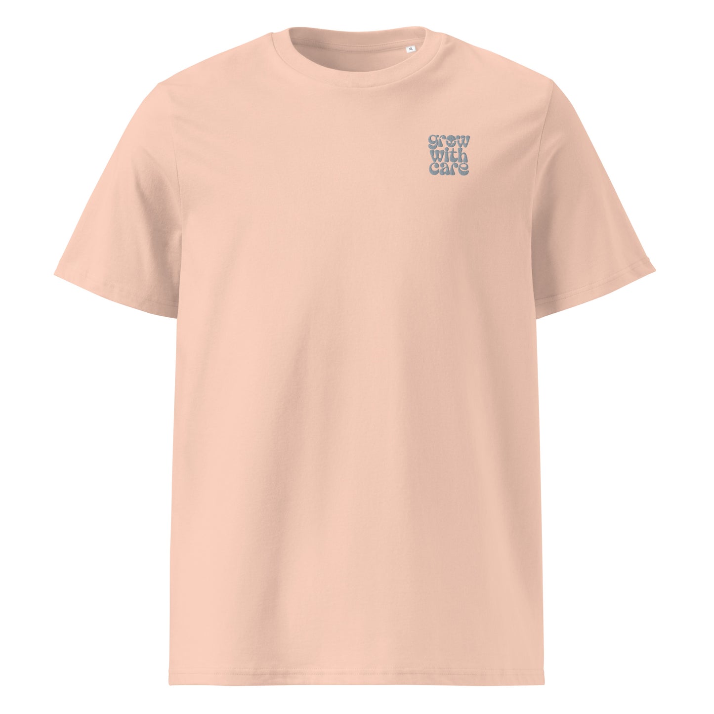 Eco-Friendly Owl Clothing Embroidered Unisex Organic Ribbed Neck T-Shirt "Grow With Care" Fraiche Peche Dudeily